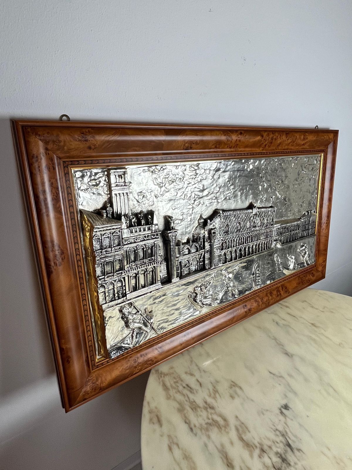 Large Bas Relief Piazza San Marco ( Venice ) Cm 115 X Cm 64, 1000 Silver, 1980s photo Art