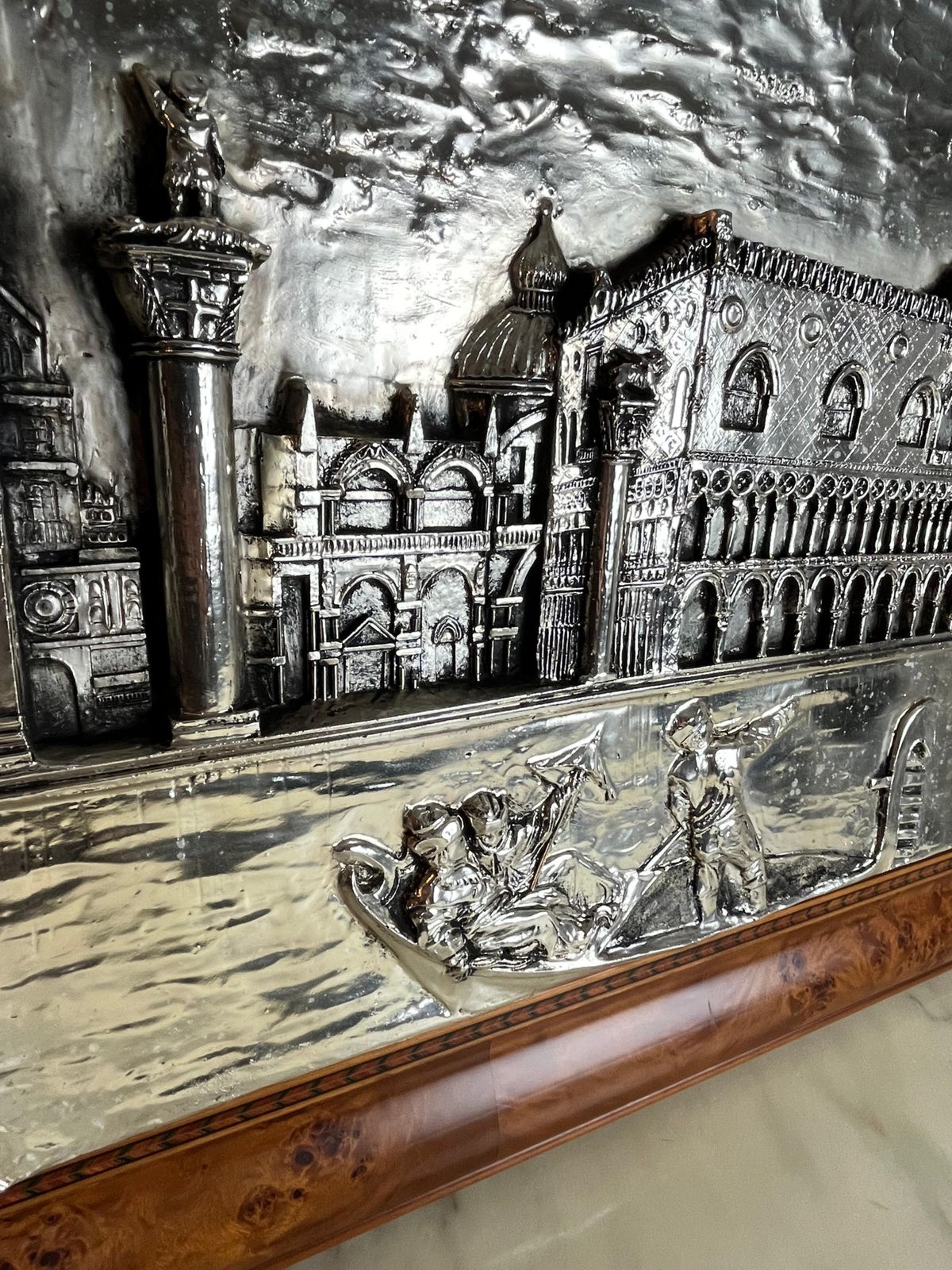 photo for sale Large Bas Relief Piazza San Marco ( Venice ) Cm 115 X Cm 64, 1000 Silver, 1980s