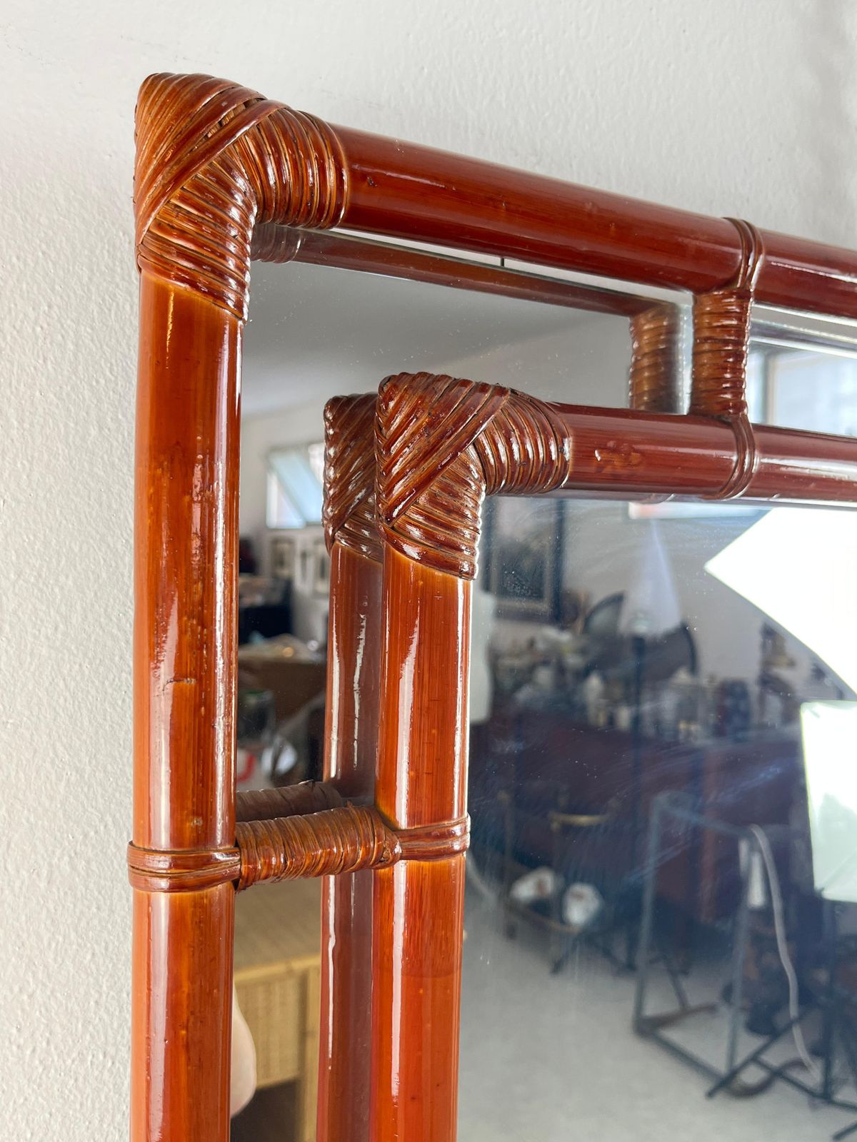 Set Of 2 Bamboo And Rattan Console And Mirror Attributed To Franco Albini 1960s photo 1540.0