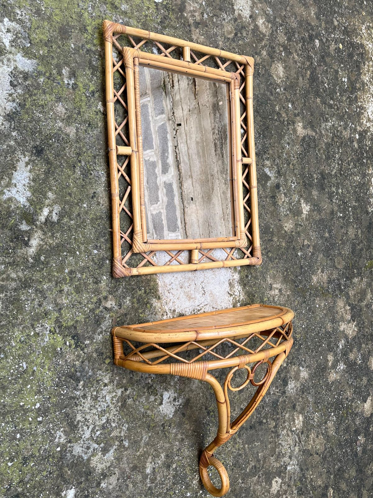 Set Of 2 Tito Agnoli Mid Century Bamboo Mirror And Console 1960s photo 2362.0