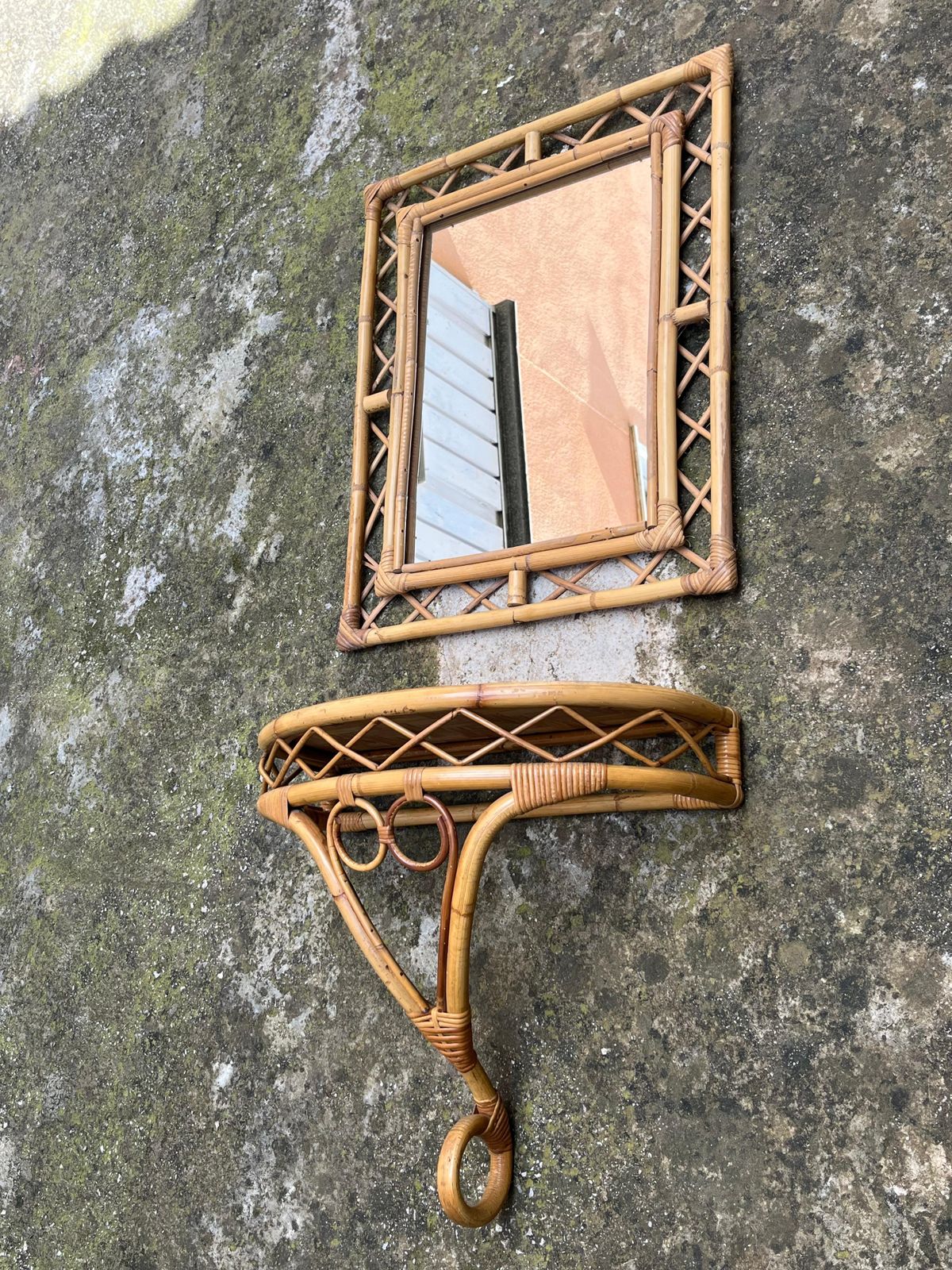 Set Of 2 Tito Agnoli Mid Century Bamboo Mirror And Console 1960s photo vinterior