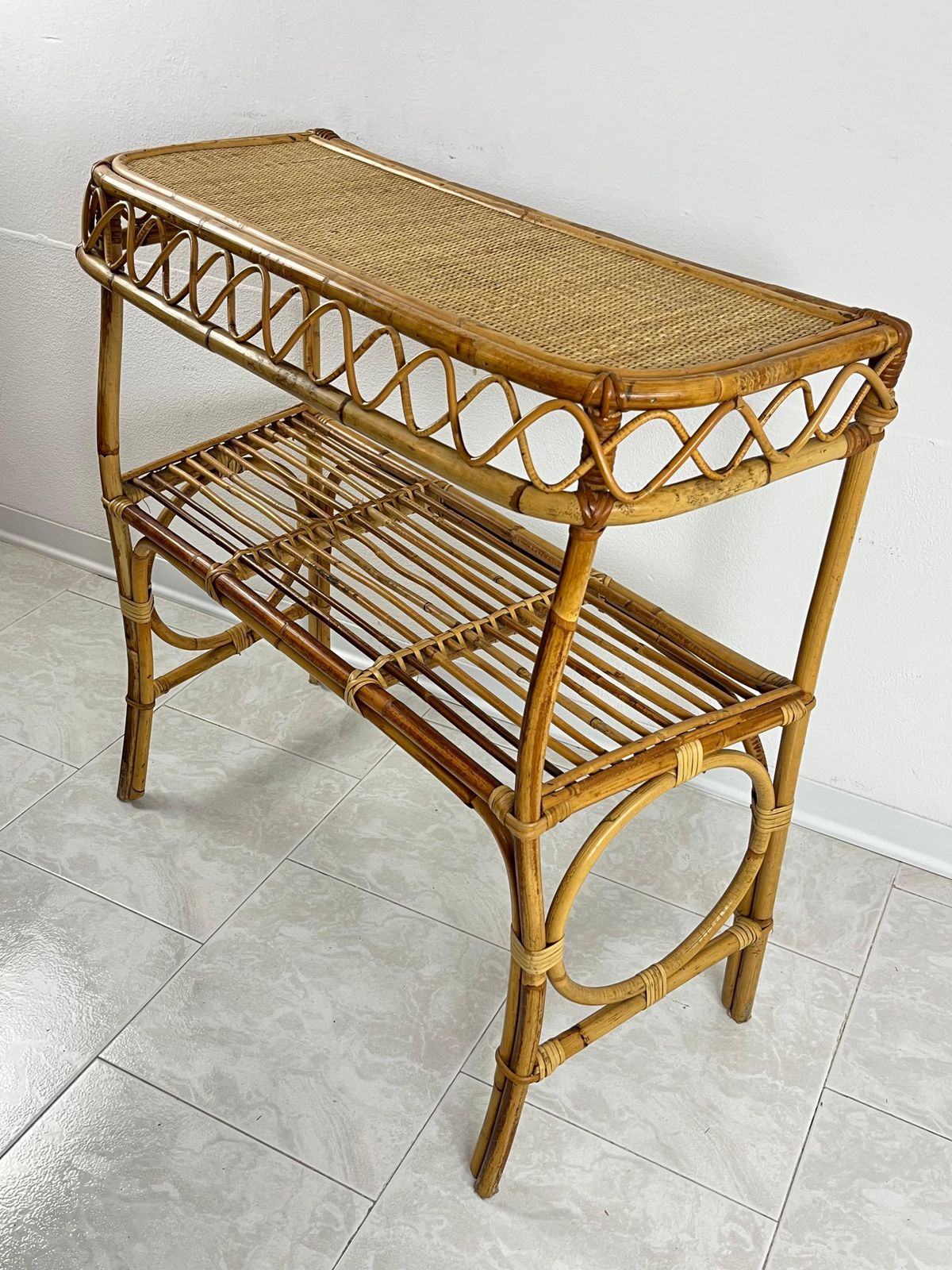 Mid Century Wicker And Bamboo Console Attributed To Franco Albini 1960s photo Furniture