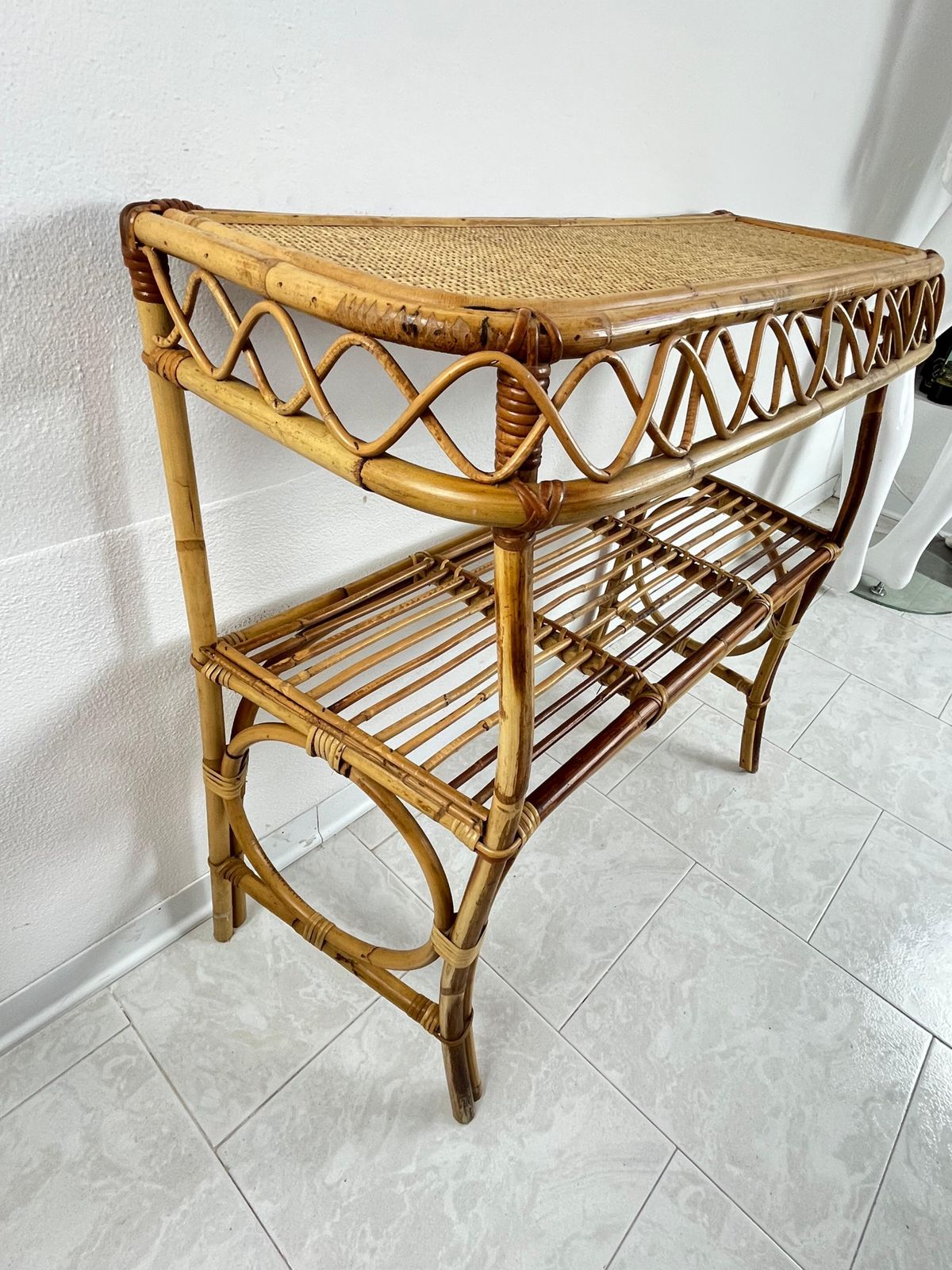 photo furniture Mid Century Wicker And Bamboo Console Attributed To Franco Albini 1960s