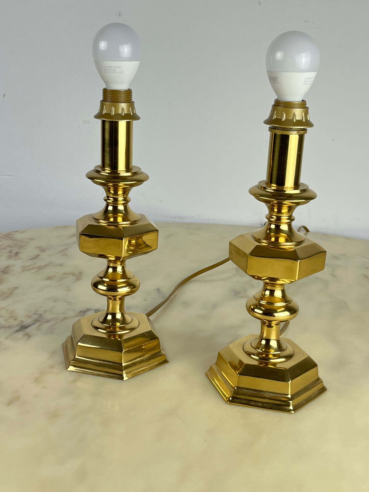 Set Of 3 Italian Brass Table Lamps, 1980s photo vintage