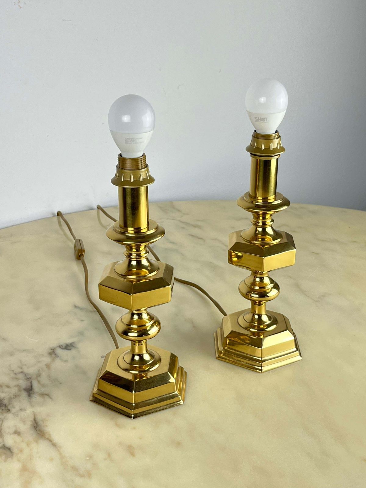 photo for sale Set Of 3 Italian Brass Table Lamps, 1980s
