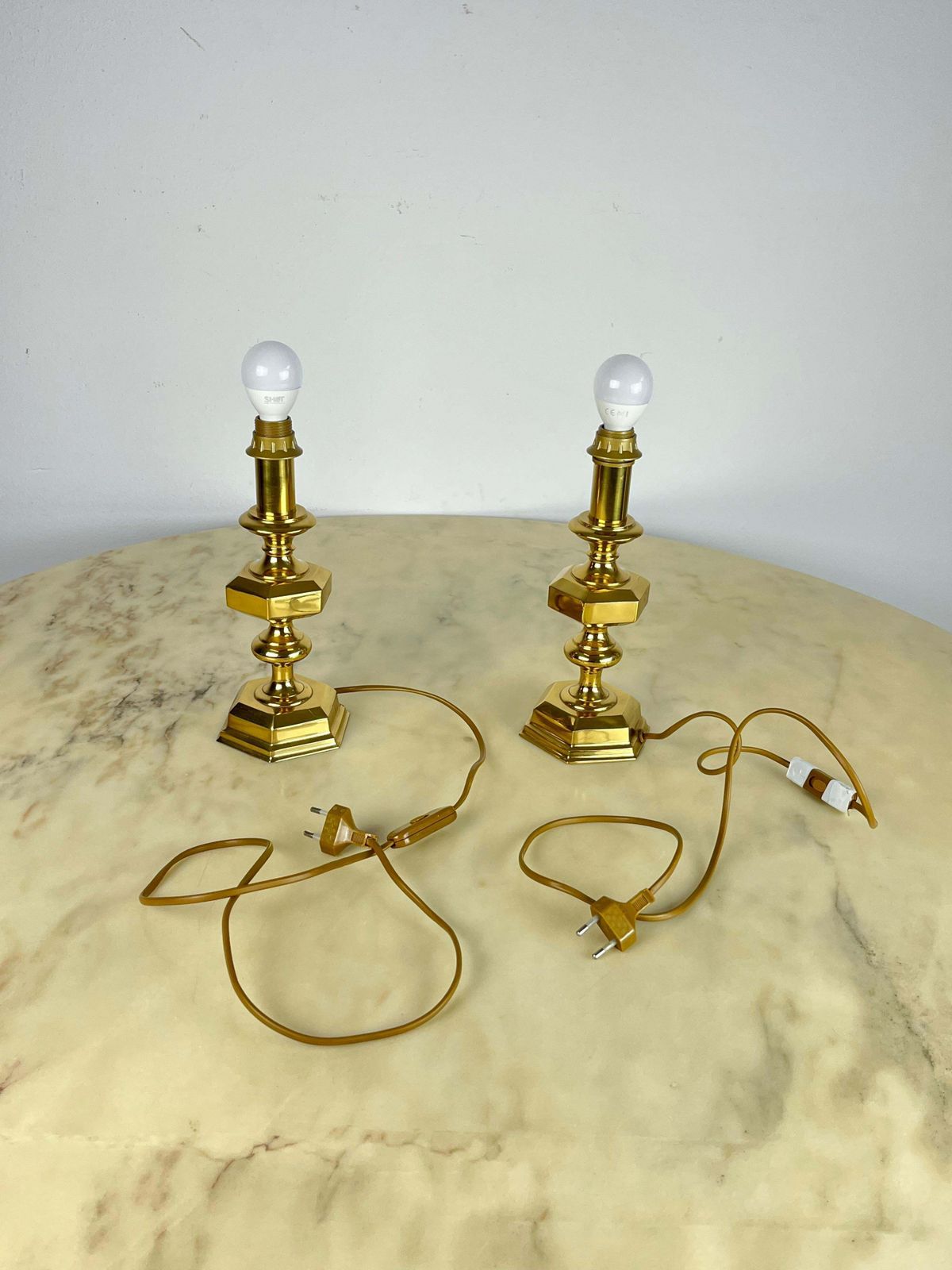 2396.0 Set Of 3 Italian Brass Table Lamps, 1980s photo