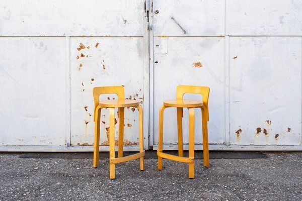 K65 Curved Birch And Plywood Stools By Alvar Aalto For Artek, 1970s Set Of 2 photo furniture