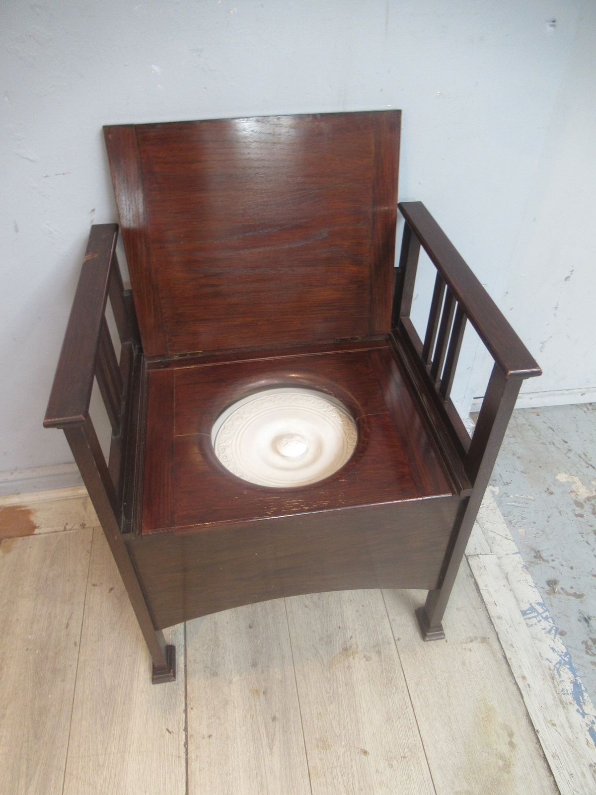 Edwardian  Oak Bench Seat / Commode. photo vinterior