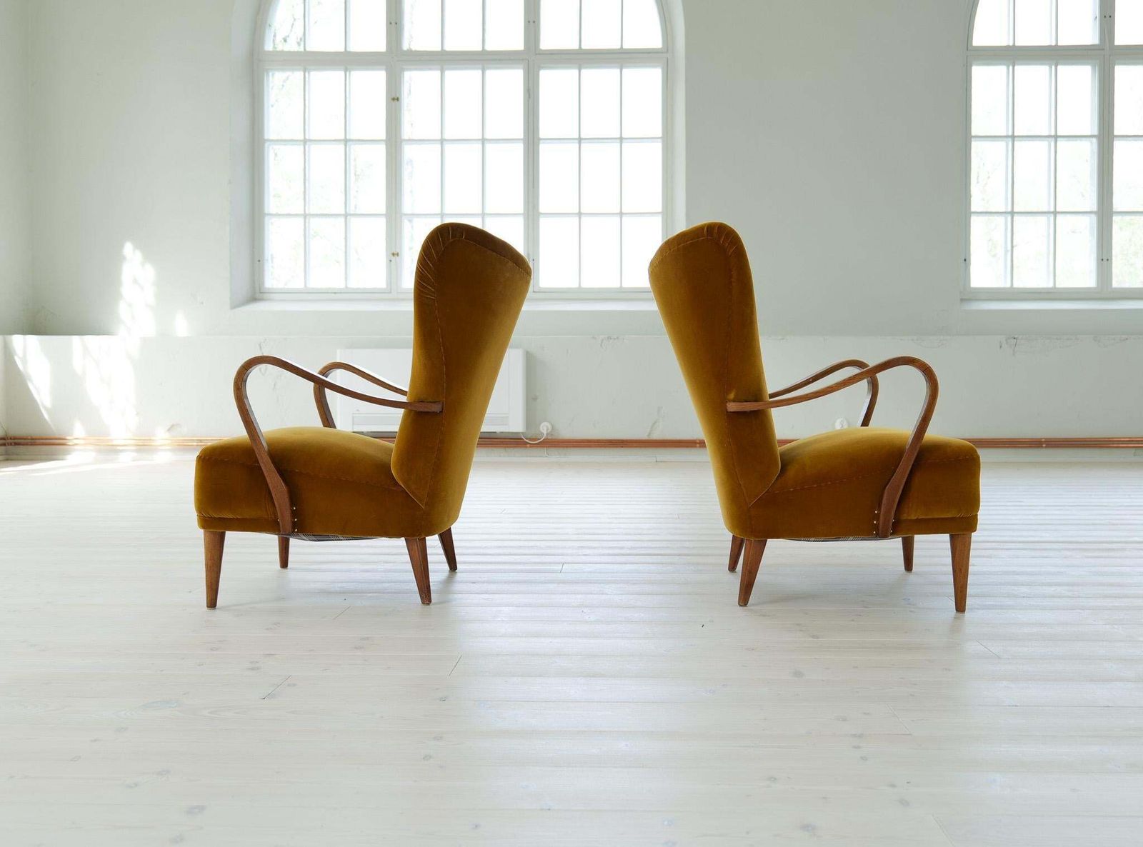 photo for sale Scandinavian Modern Art Deco Lounge Chairs In Velvet Sweden 1940s