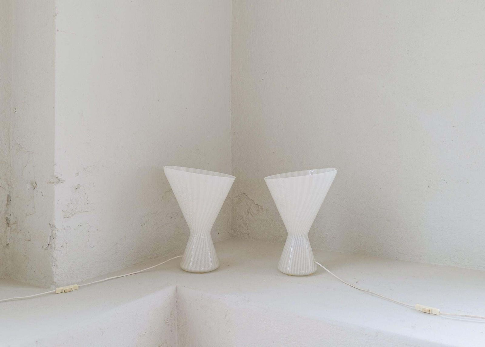 Pair Of Large Large Classic White Murano Table Lamps Italy 1970s photo buy