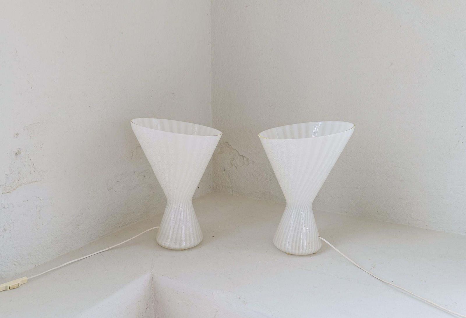 photo furniture Pair Of Large Large Classic White Murano Table Lamps Italy 1970s