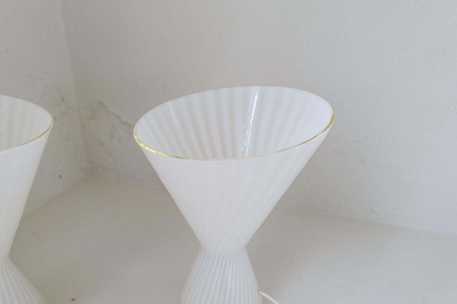 photo for sale Pair Of Large Large Classic White Murano Table Lamps Italy 1970s