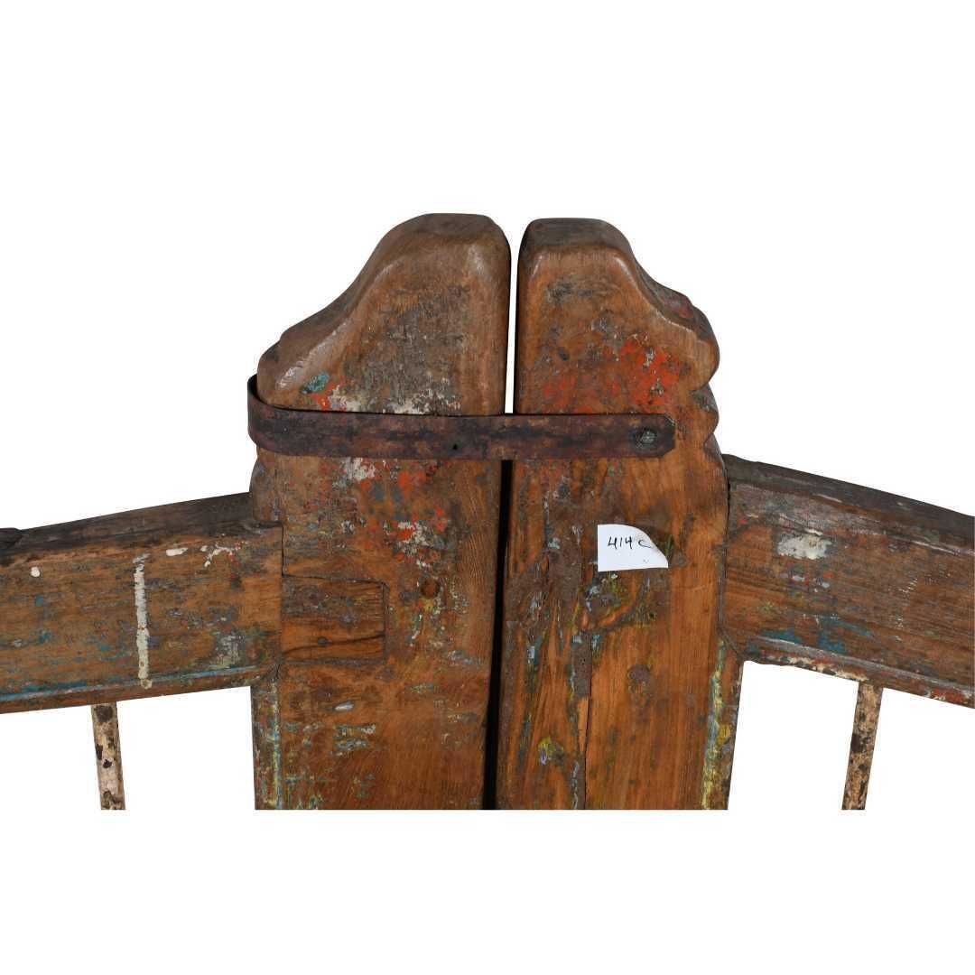 Antique Indian Teak Dog Gates – Ochre, Verdigris & Terracotta, Gujarat C.1880, Garden Entry Pair photo furniture