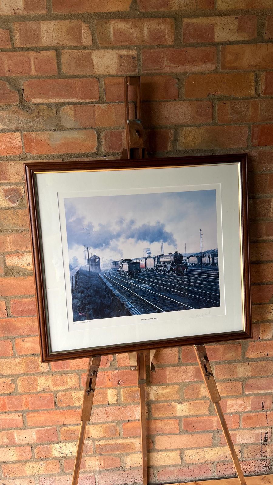 photo for sale Large Signed Framed Railway Print 'Sandringham Sunset' By Malcolm Root (1988) – Steam Locomotive Art
