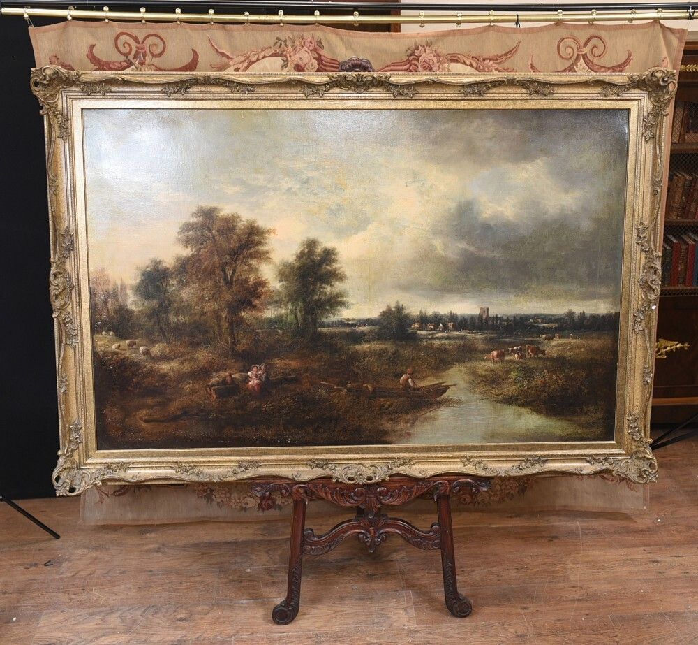 Victorian Oil Painting English Norfolk Landscape Rustic Circa 1860 Arcadia photo furniture