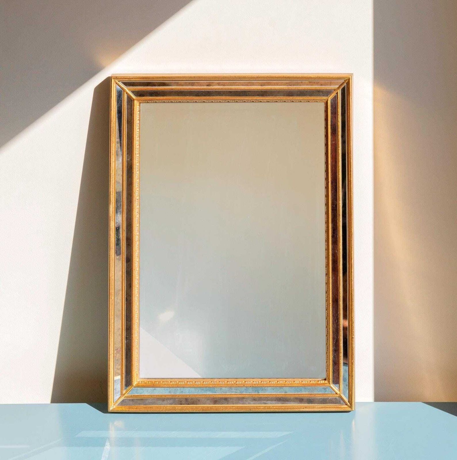 Venetian Golden Mirror   Deknudt   Hollywood Regency   Belgian Design Wall Mirror With Facet Cut Glass   Mid Century Modern