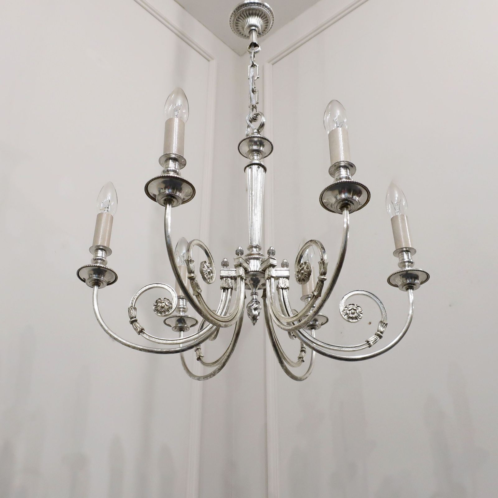 French Early 20th Century Silver Six Arm Chandelier photo Lighting