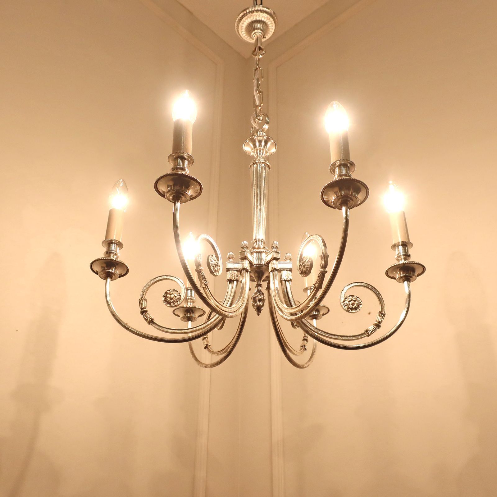 French Early 20th Century Silver Six Arm Chandelier photo 1025.0