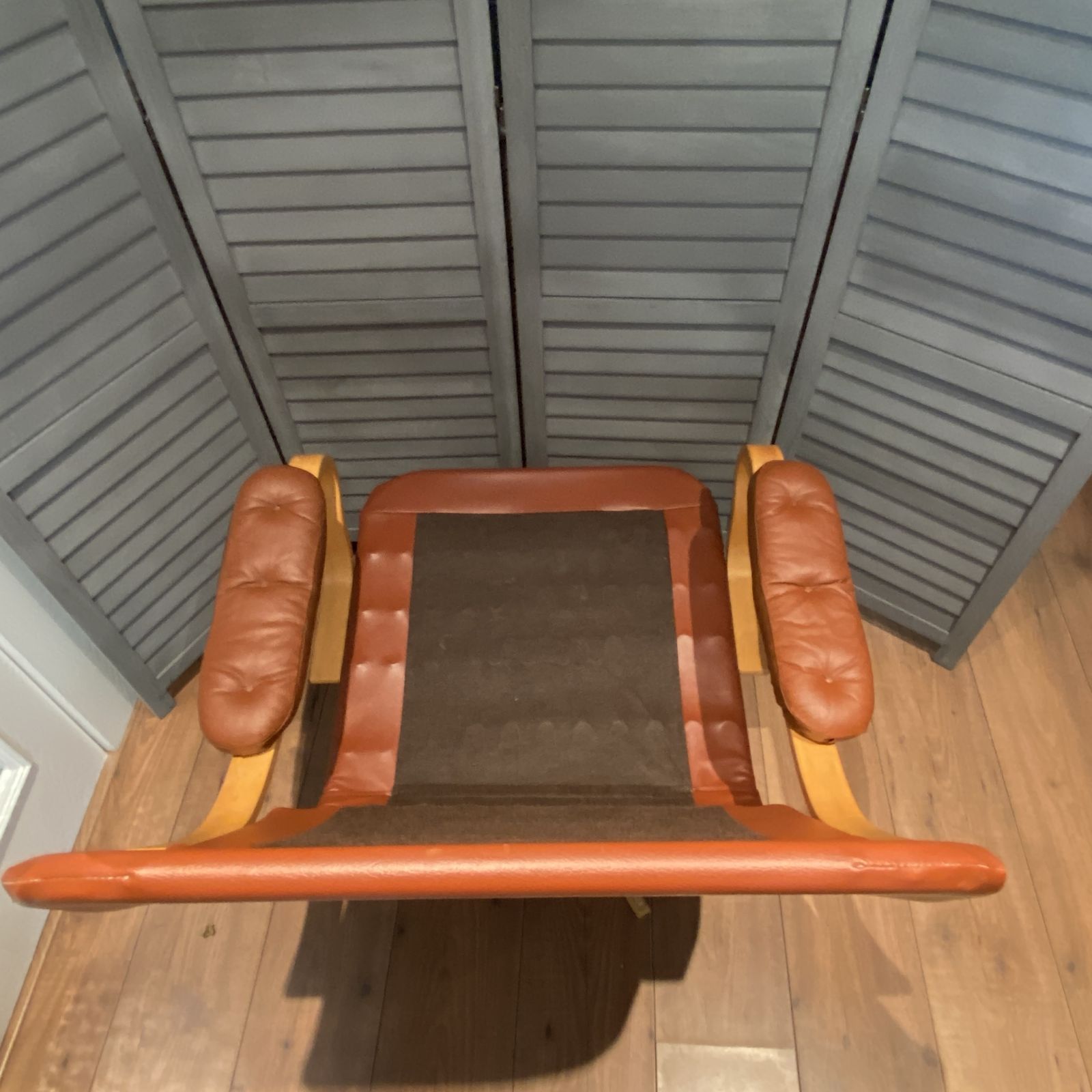 photo for sale Mcm Vintage Homa 70s Brown Swivel Lounge Chair Leather Tufted Bentwood Arms