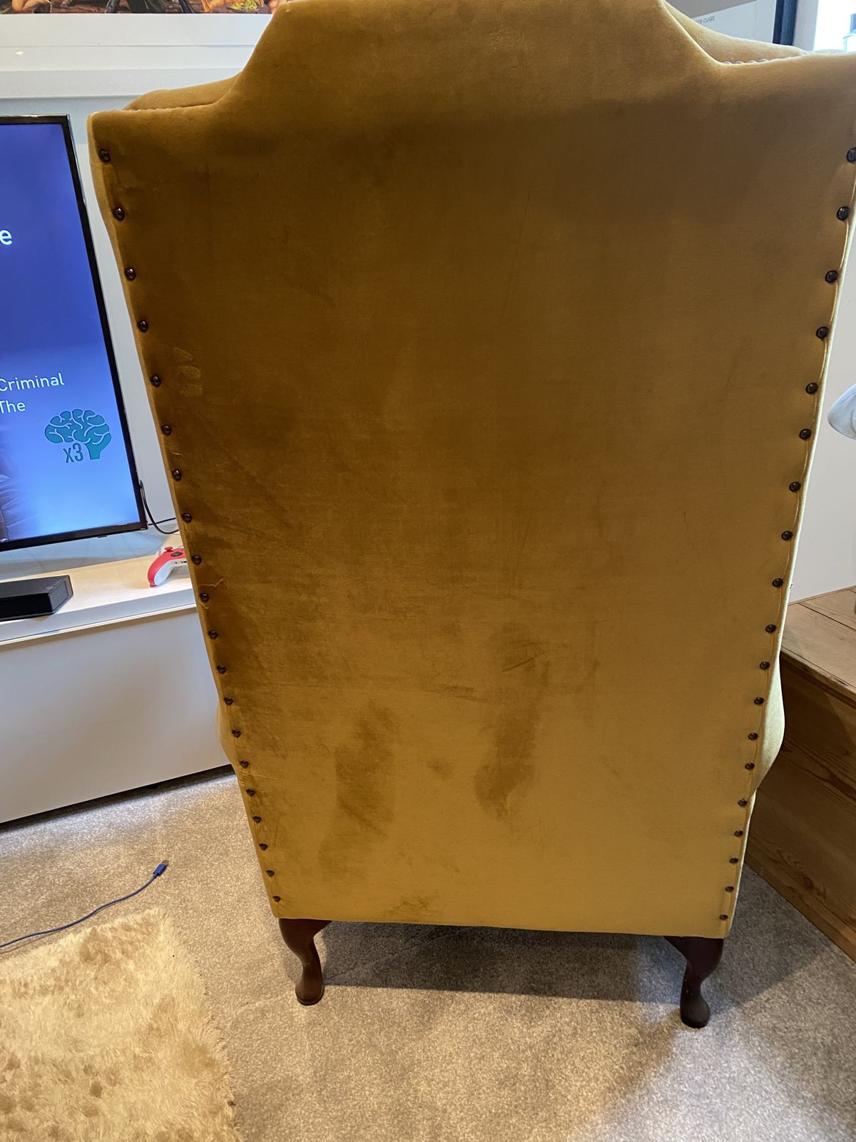 Tall Button Backed Velvet  Chair  Mustard Colour photo for sale