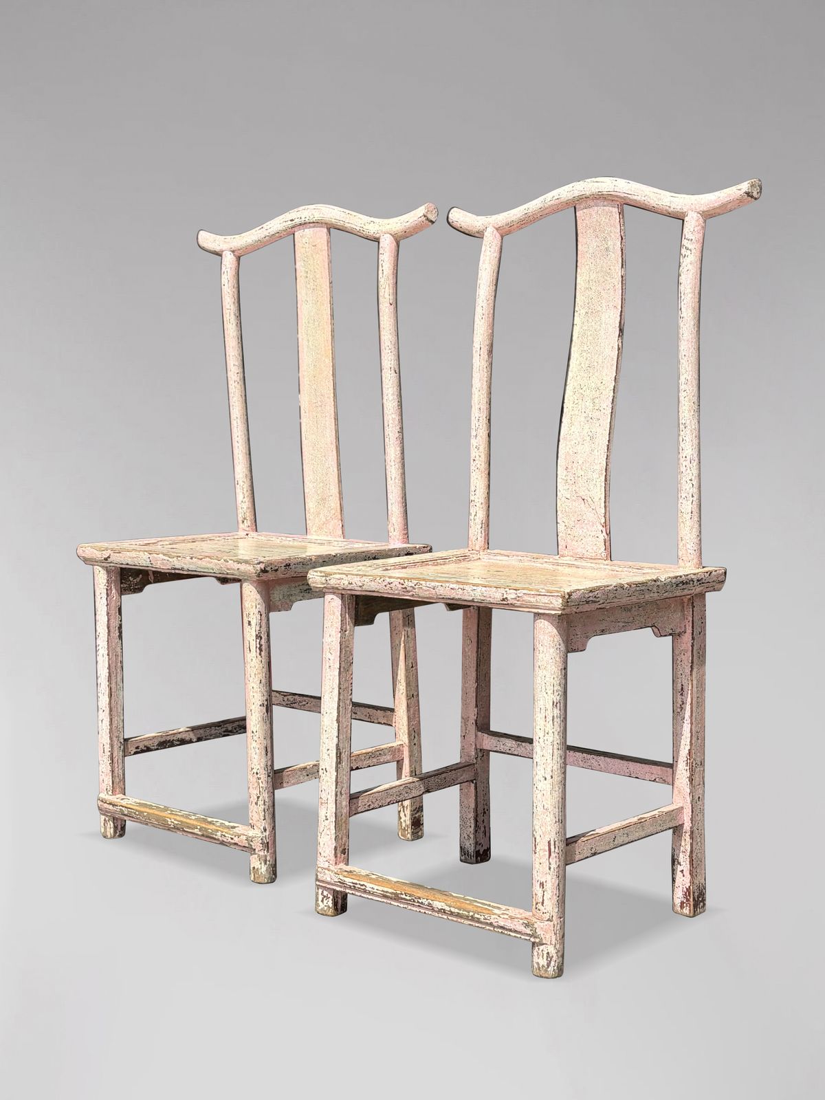 Pair Of 19th Century Pink Painted Chinese Yoke Back Chairs photo vintage