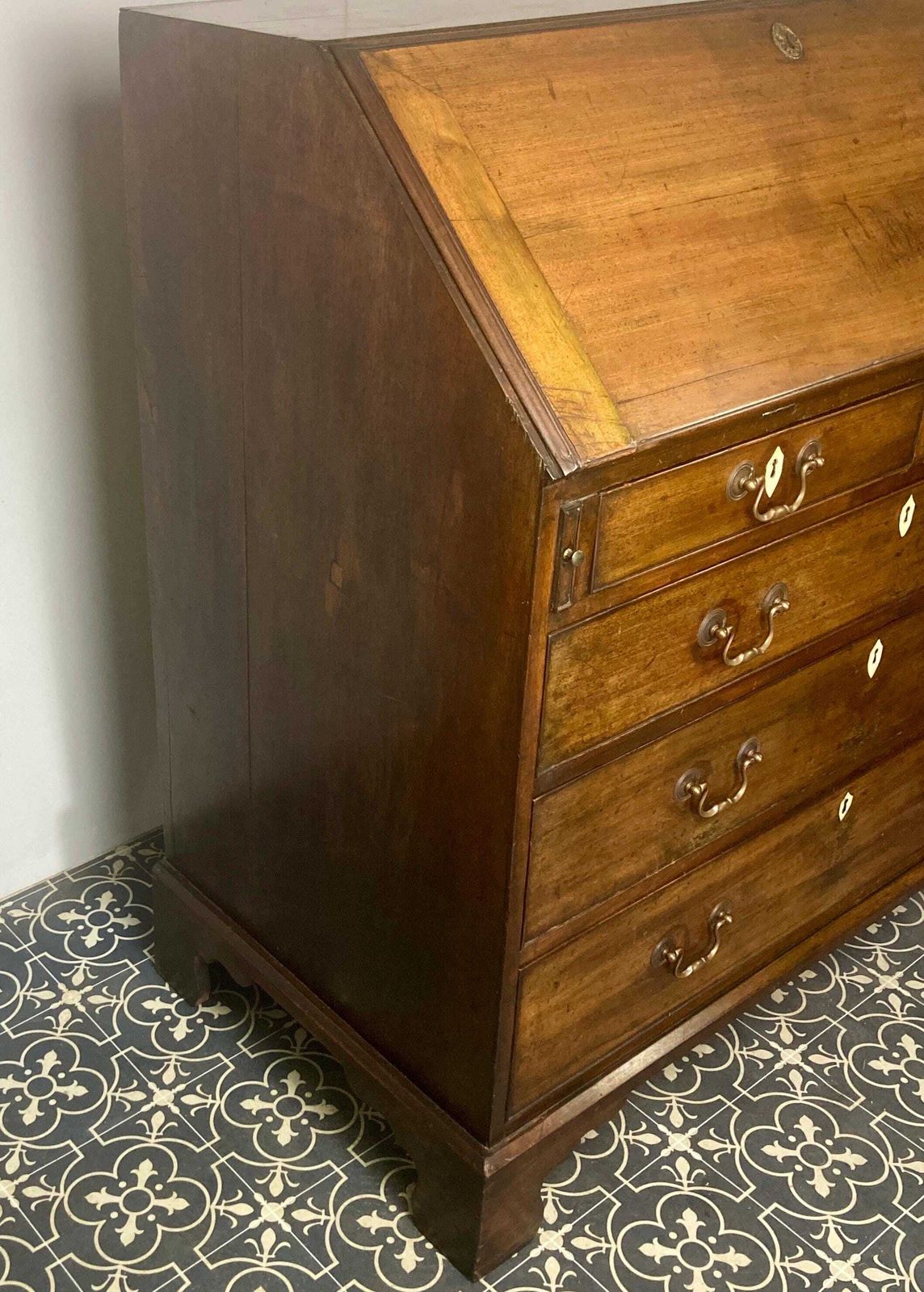 photo for sale Antique Georgian Mahogany Bureau, Study Furniture, Drawer Desk, Mid  18th Century Cabinet, Library Interior Decor, Period Home