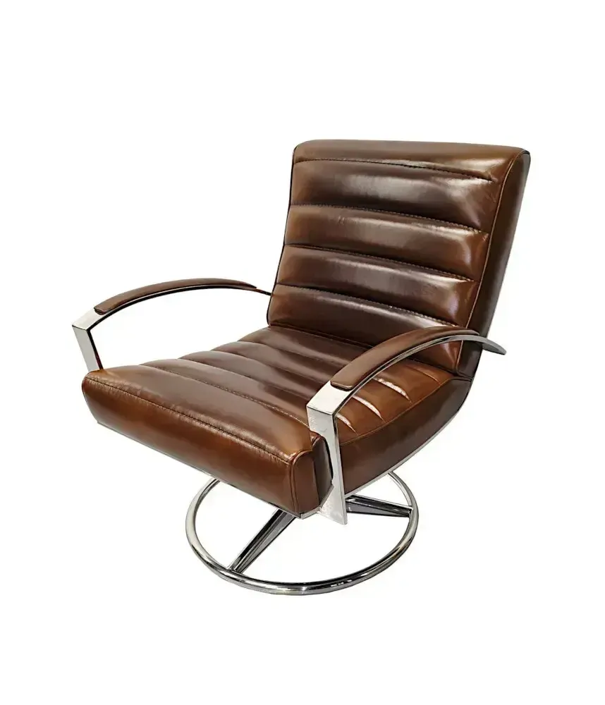 A Stunning Mid Century Style Leather And Chrome Revolving Armchair photo furniture