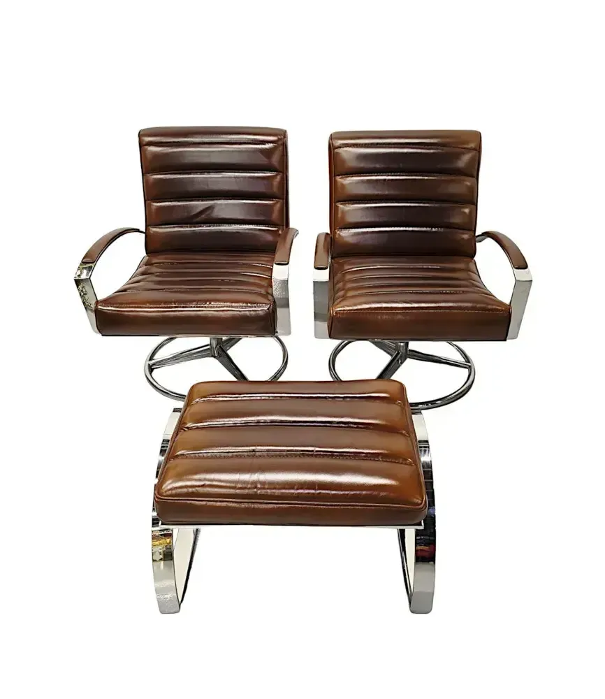 A Stunning Mid Century Style Leather And Chrome Revolving Armchair photo 1509.106