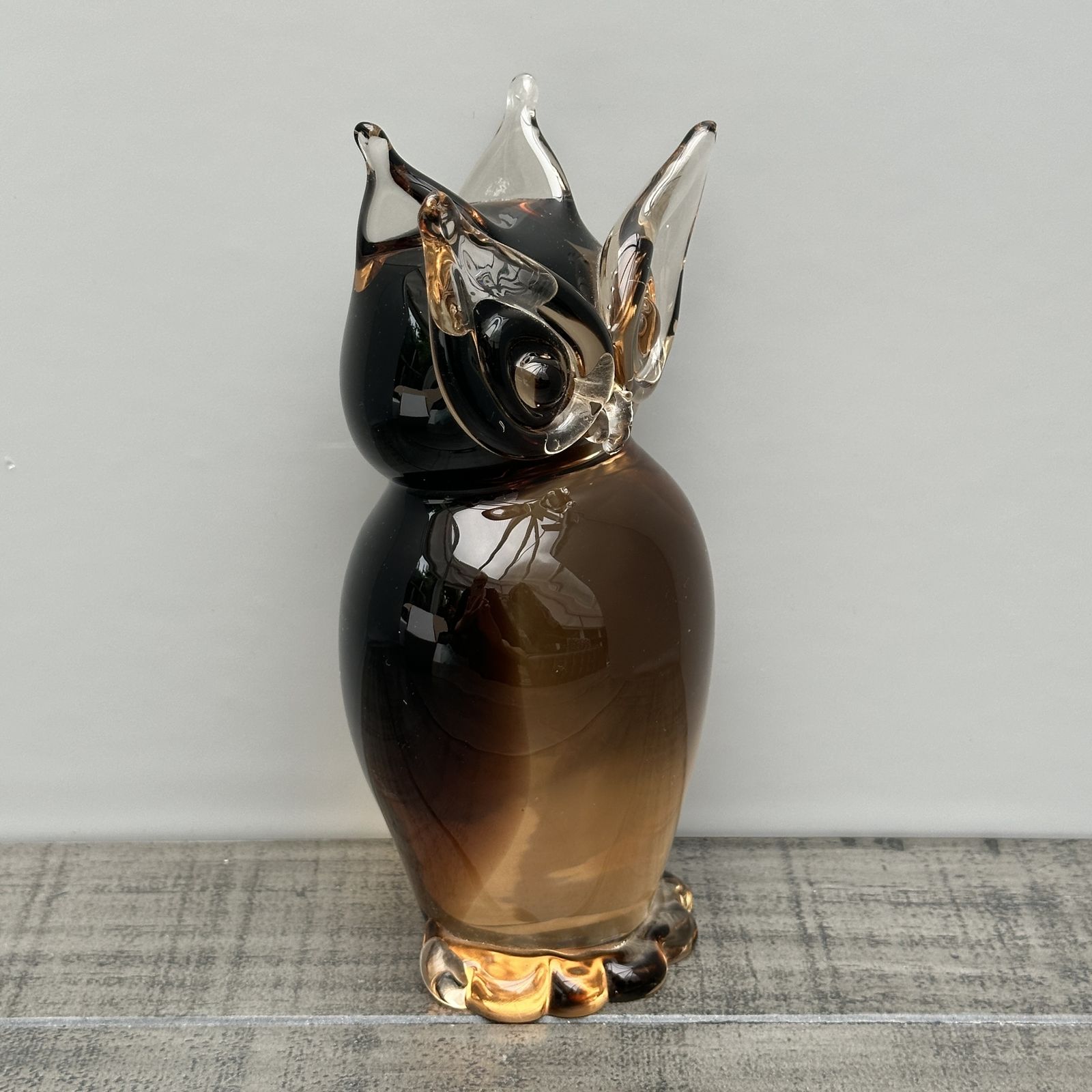 Mcm Murano Style Owl Handcrafted Amber Brown Large Glass Sculpture Paperweight photo 300.0