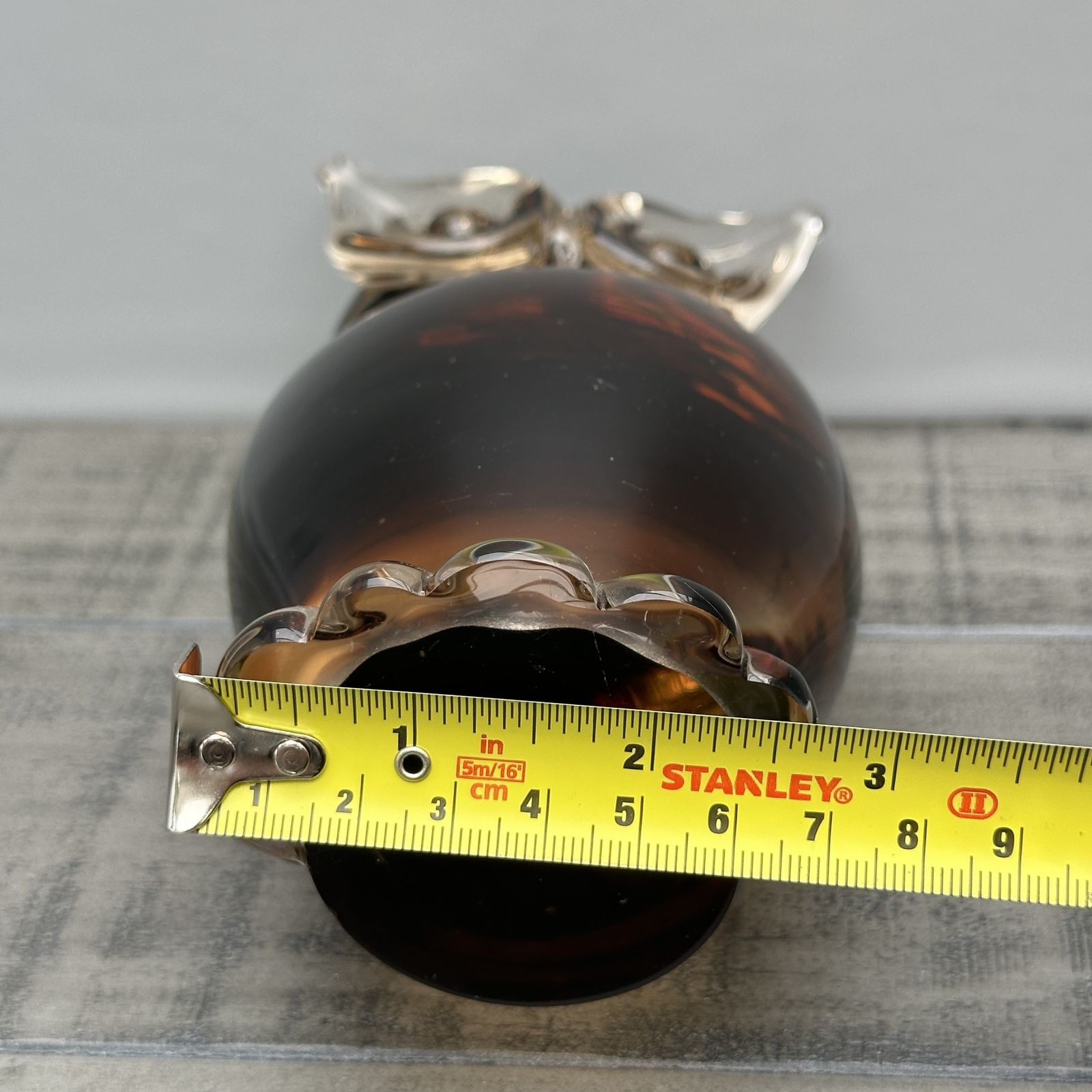 photo vintage Mcm Murano Style Owl Handcrafted Amber Brown Large Glass Sculpture Paperweight