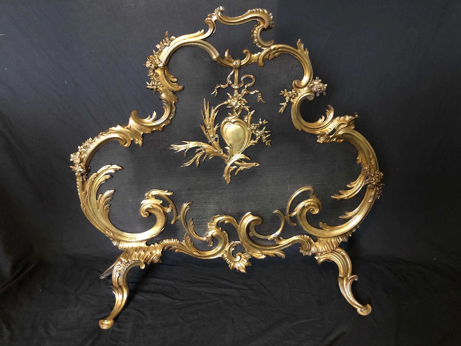Rare Antique French Baroque Ornate Brass Fireplace Screen Guard