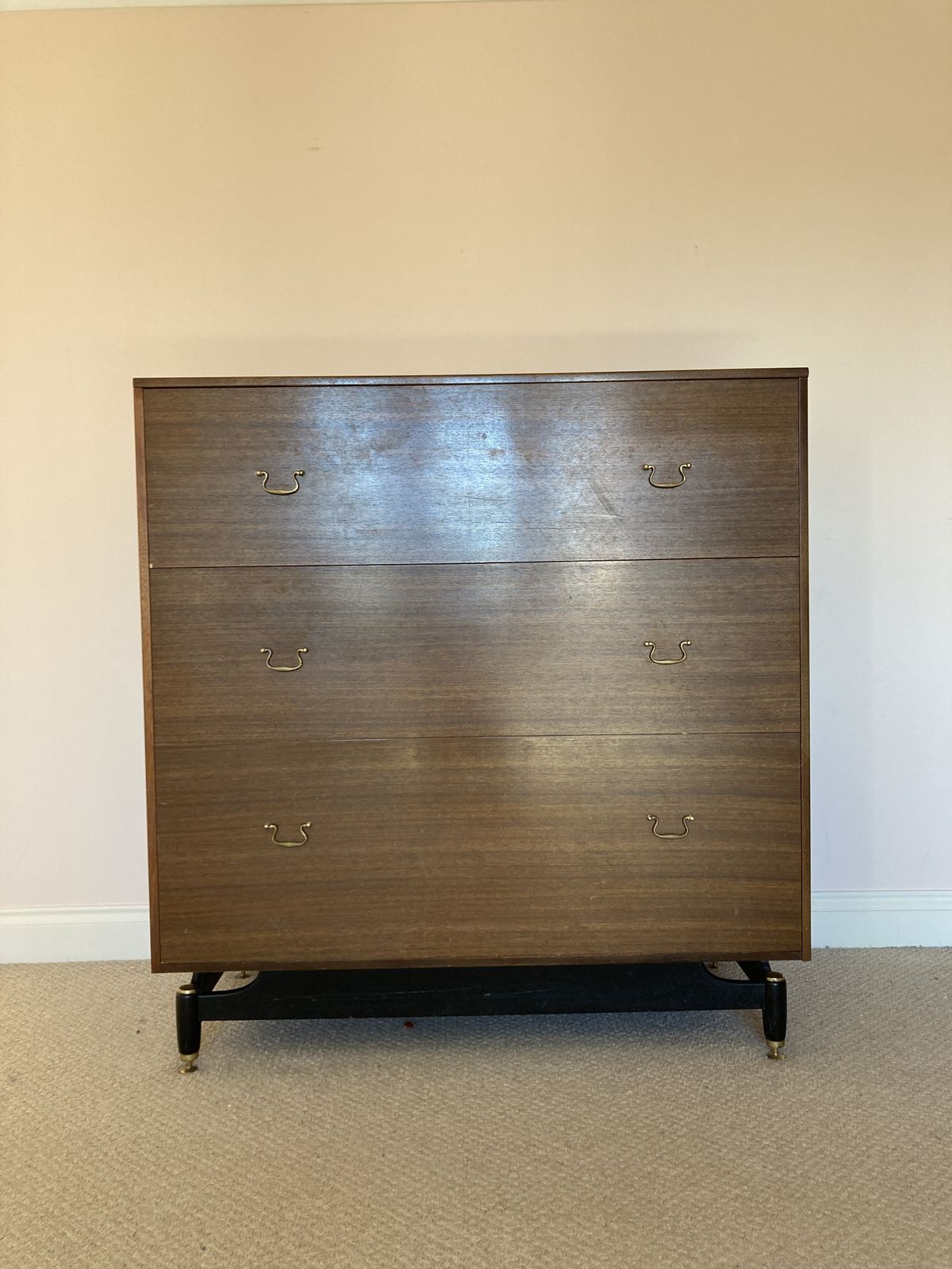 Mid Century G Plan Tola And Black Large Chest Of Drawers