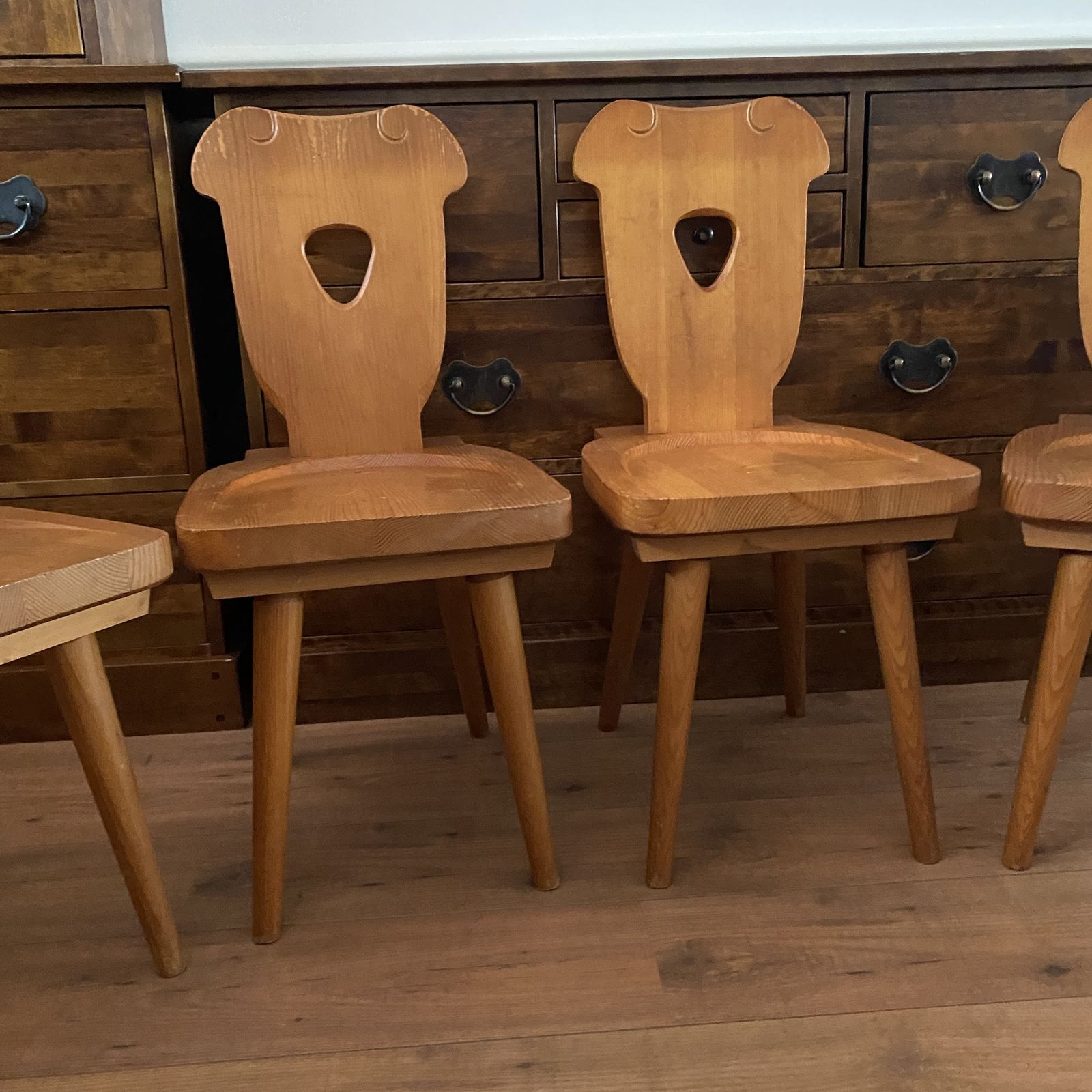Polish 1970s Zydel Redyk B Alpine Tavern Style Wooden Dining Chairs Rustic Pine photo 600.0