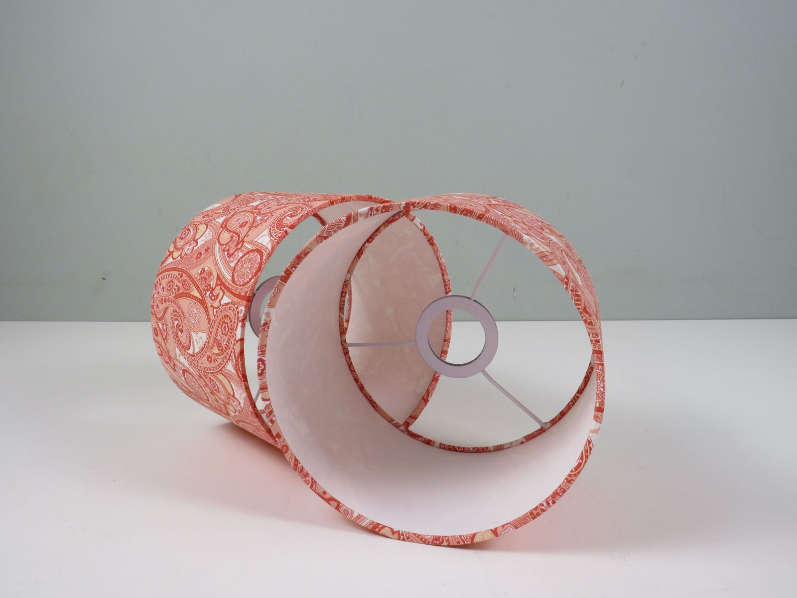photo for sale Set Of 2 Vintage Ceramic Bedside Lamps With Lampshades With Paisley Motif.