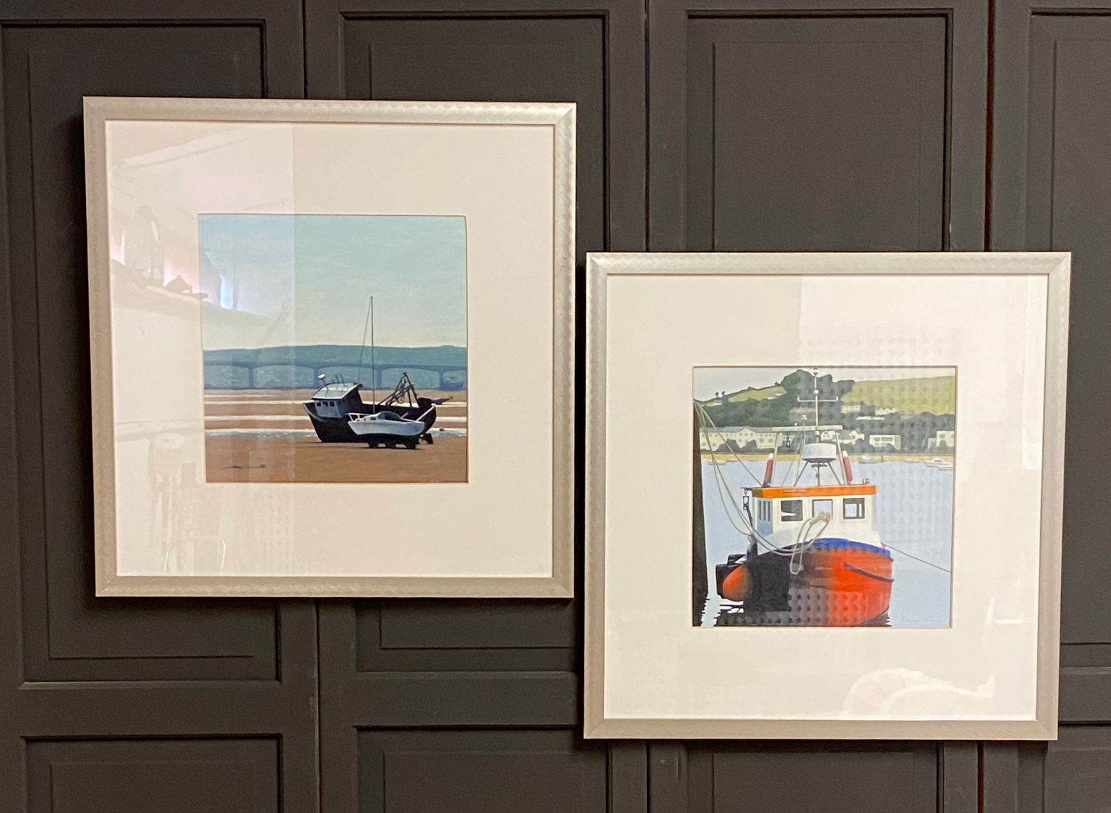 Pair Of Large Paintings Of Fishing Boats