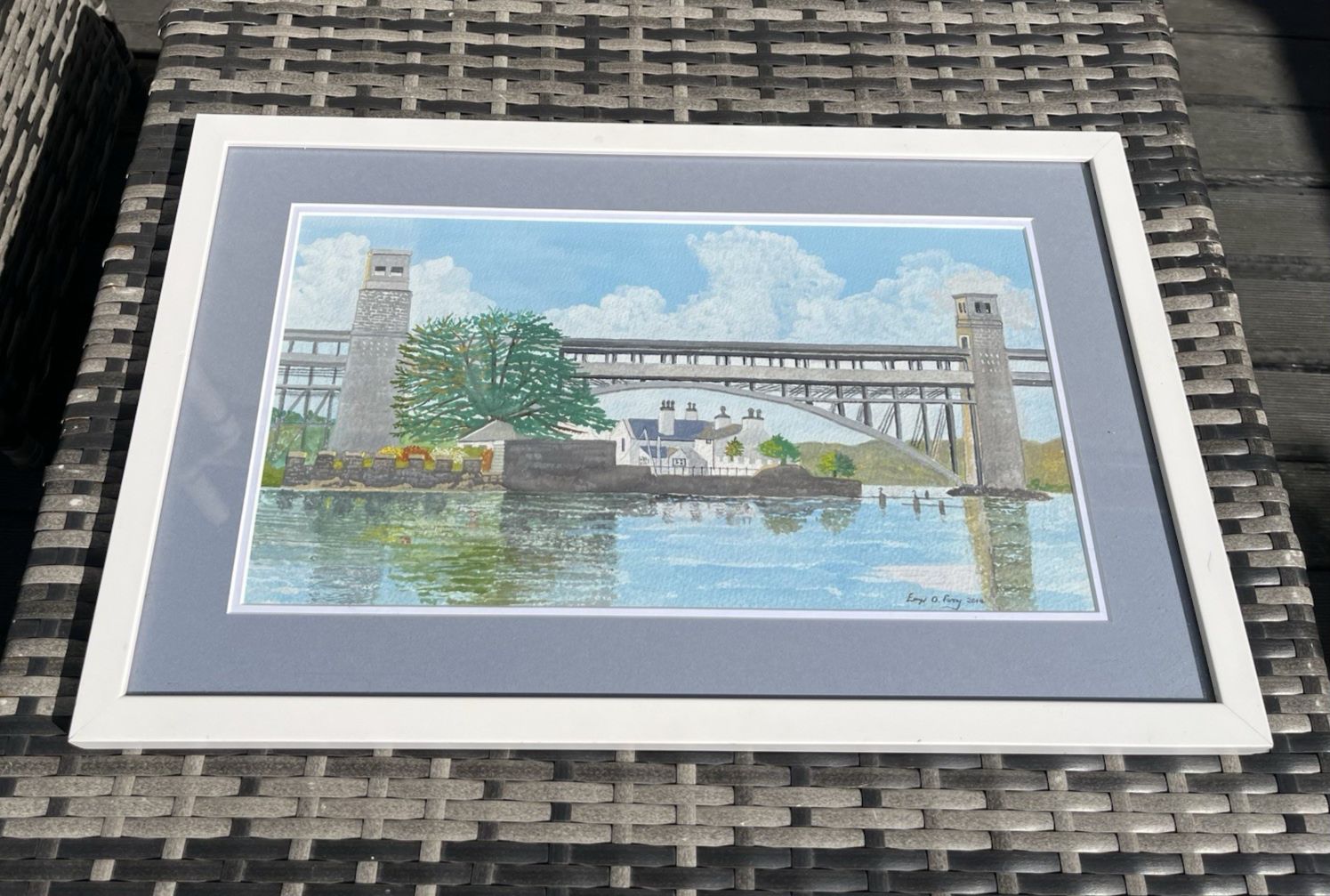 Original Framed Watercolour Painting Britannia Bridge Menai Straits Anglesey photo Art