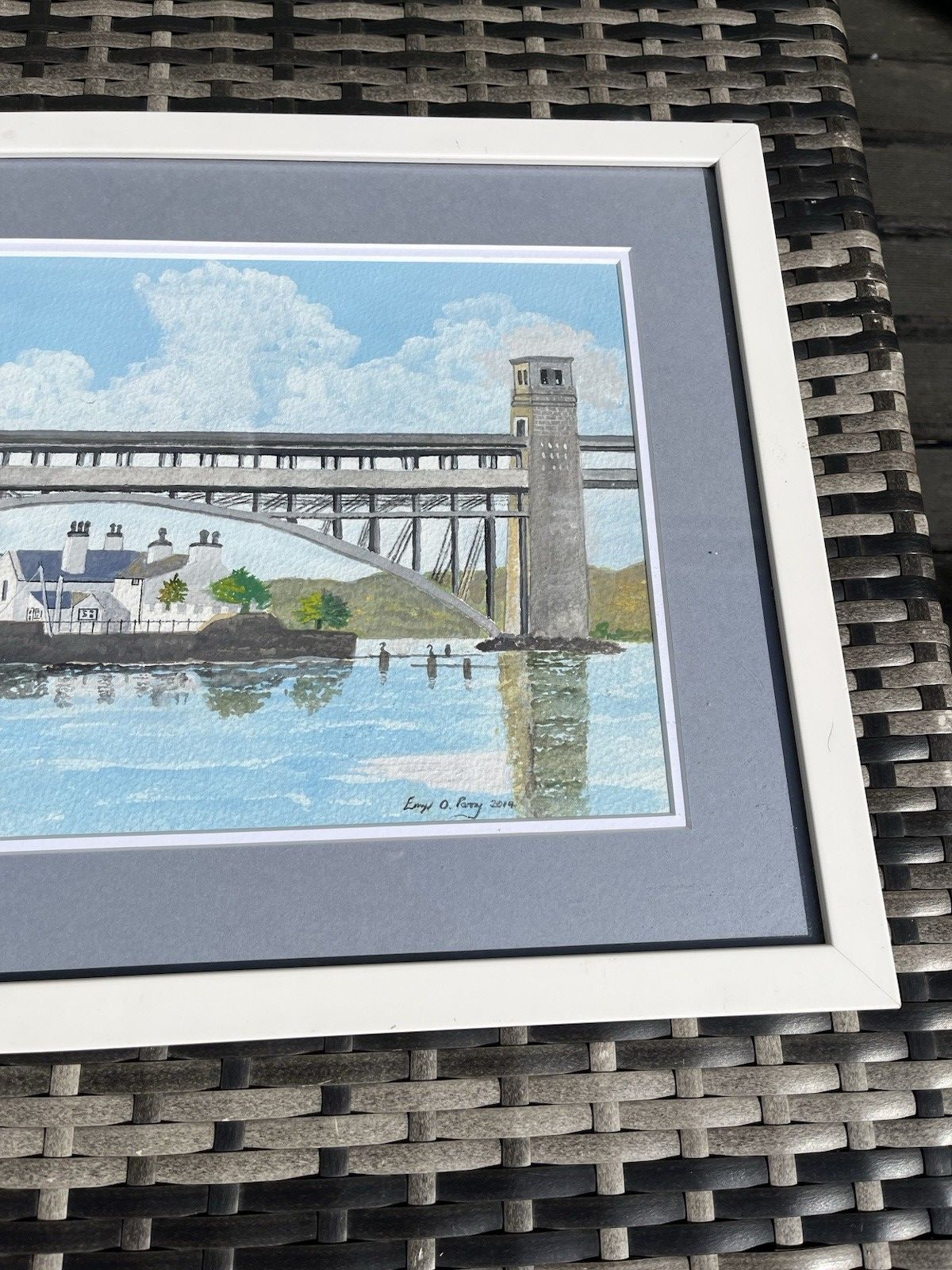 Original Framed Watercolour Painting Britannia Bridge Menai Straits Anglesey photo vinterior