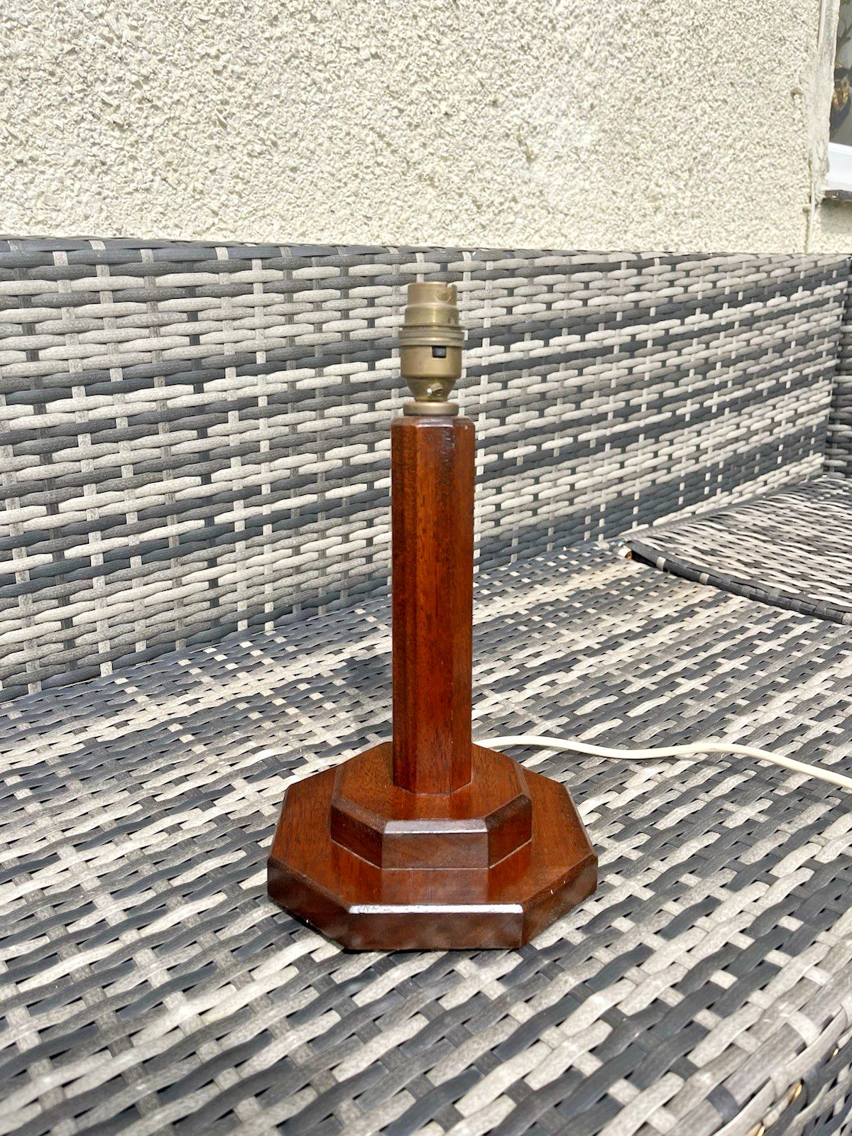 Antique Art Deco Octagonal Oak Faceted Wood Stepped Base Table Desk Lamp Base photo furniture