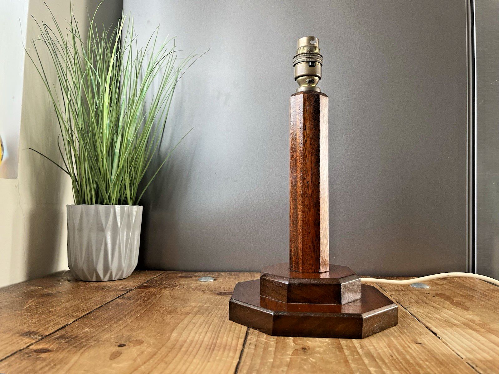 Antique Art Deco Octagonal Oak Faceted Wood Stepped Base Table Desk Lamp Base photo Lighting