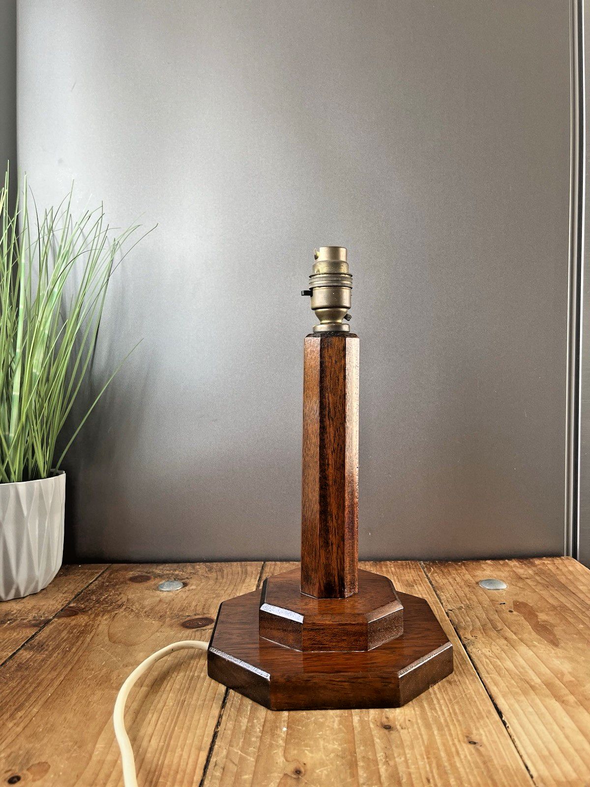 Antique Art Deco Octagonal Oak Faceted Wood Stepped Base Table Desk Lamp Base photo buy
