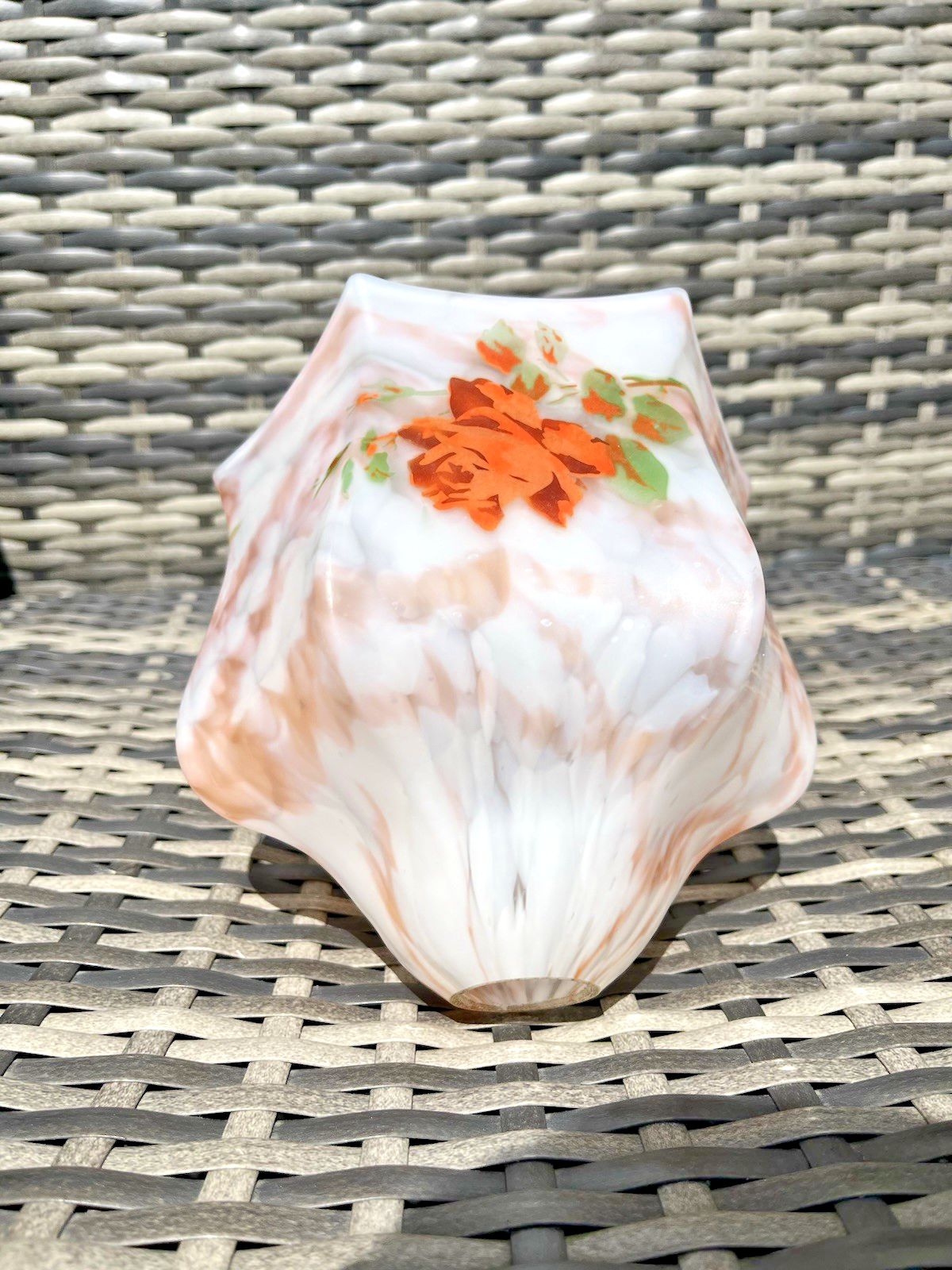 photo furniture Antique 1920's Art Deco Floral Painted Marbled Glass Lamp Light Shade Vintage