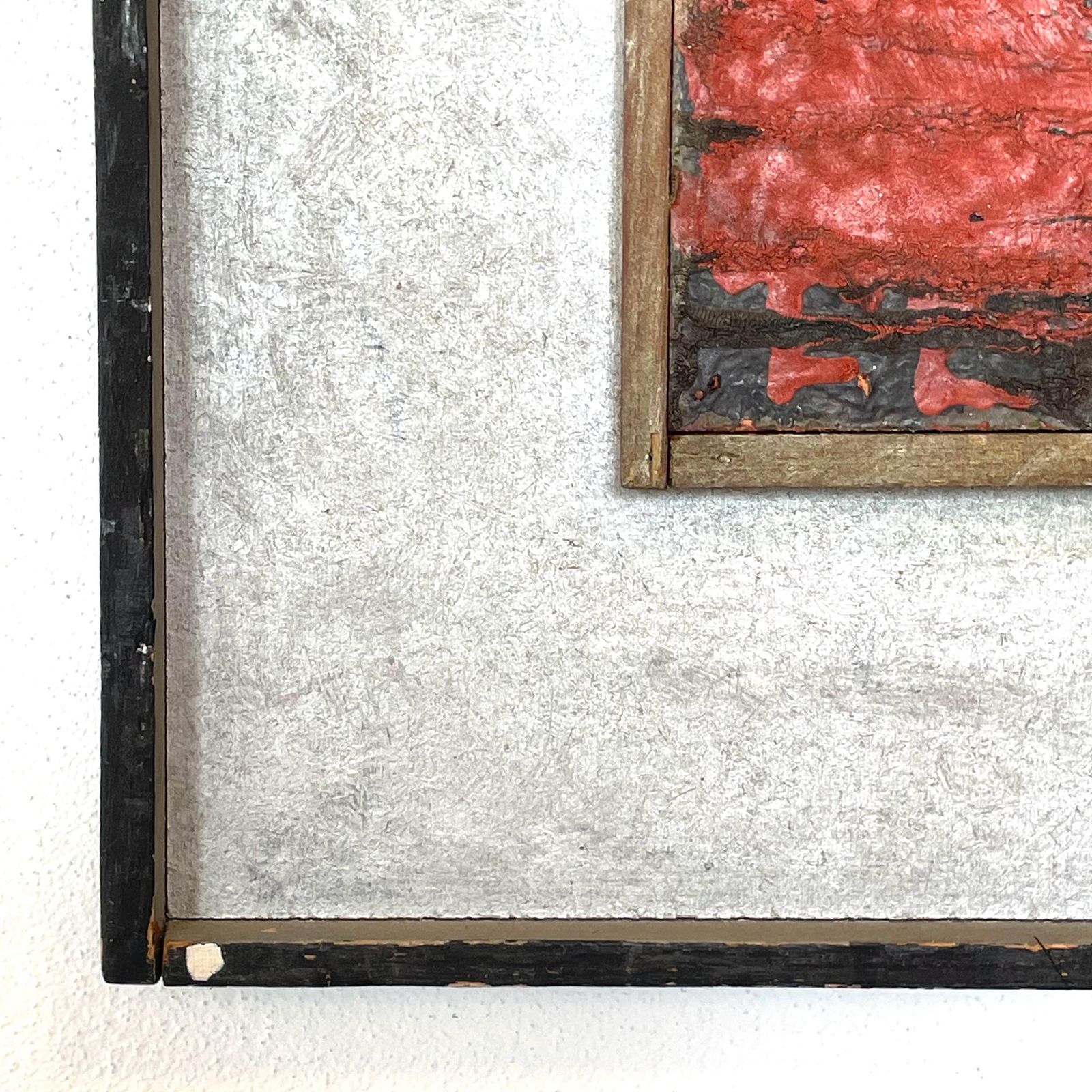 Abstract Original Danish Mid Century Oil On Plate Painting By Poul Laulund From The 1970s In Red Nuances And Silver Details photo vintage