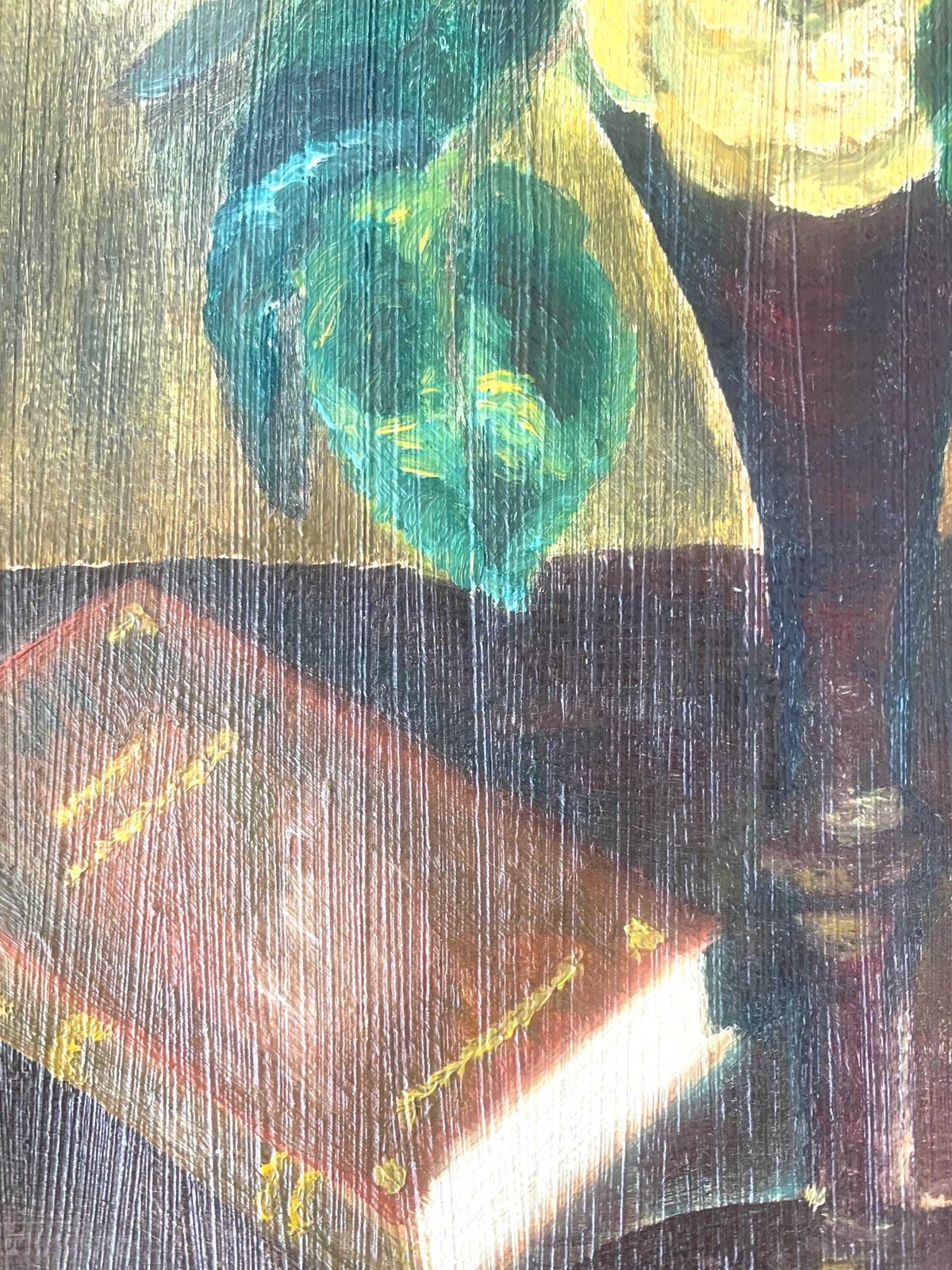 Mid Century Danish Vintage Signed Still Life Oil On Canvas Painting With Motive Of Vase With Flowers And A Book photo 213.0