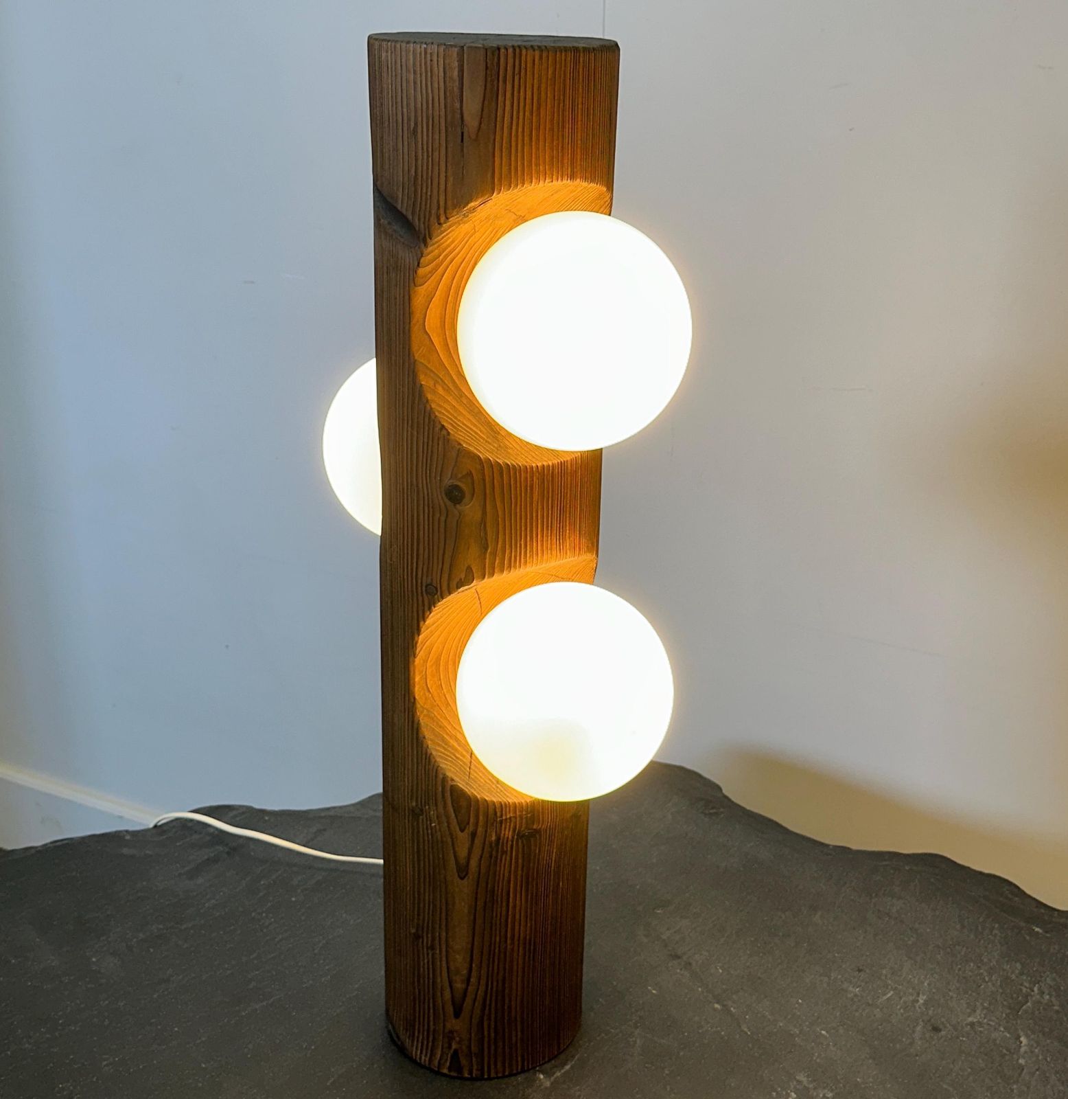 Brutalist Sculptural Pine Wood Table Or Floor Lamp By Temde Leuchten, Switzerland 1970s photo buy