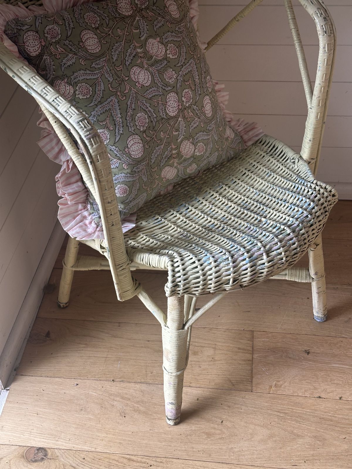 Lovely Old French Yellowwicker Chair photo vintage