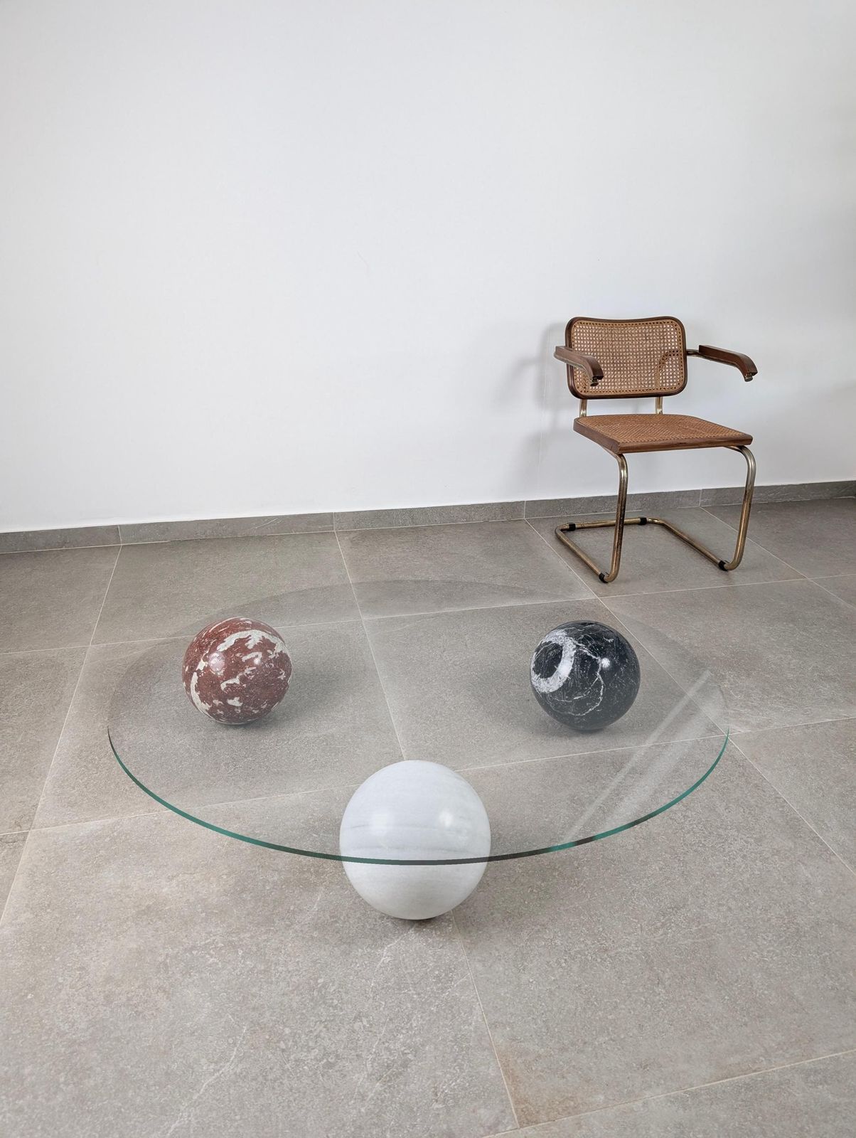 Italian Table With Tricolor Marble Spheres, 1990s