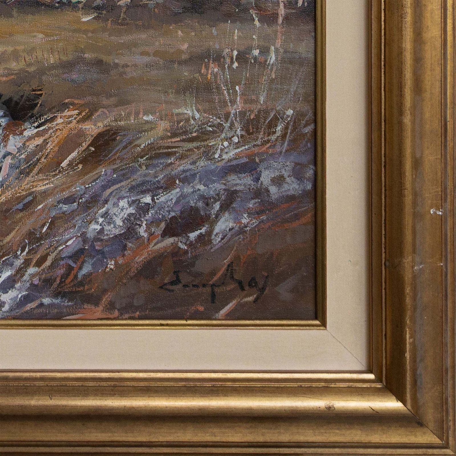 Berglandschap Met Rivier – Ingelijst Gesigneerd Olieverfschilderij photo Kunst