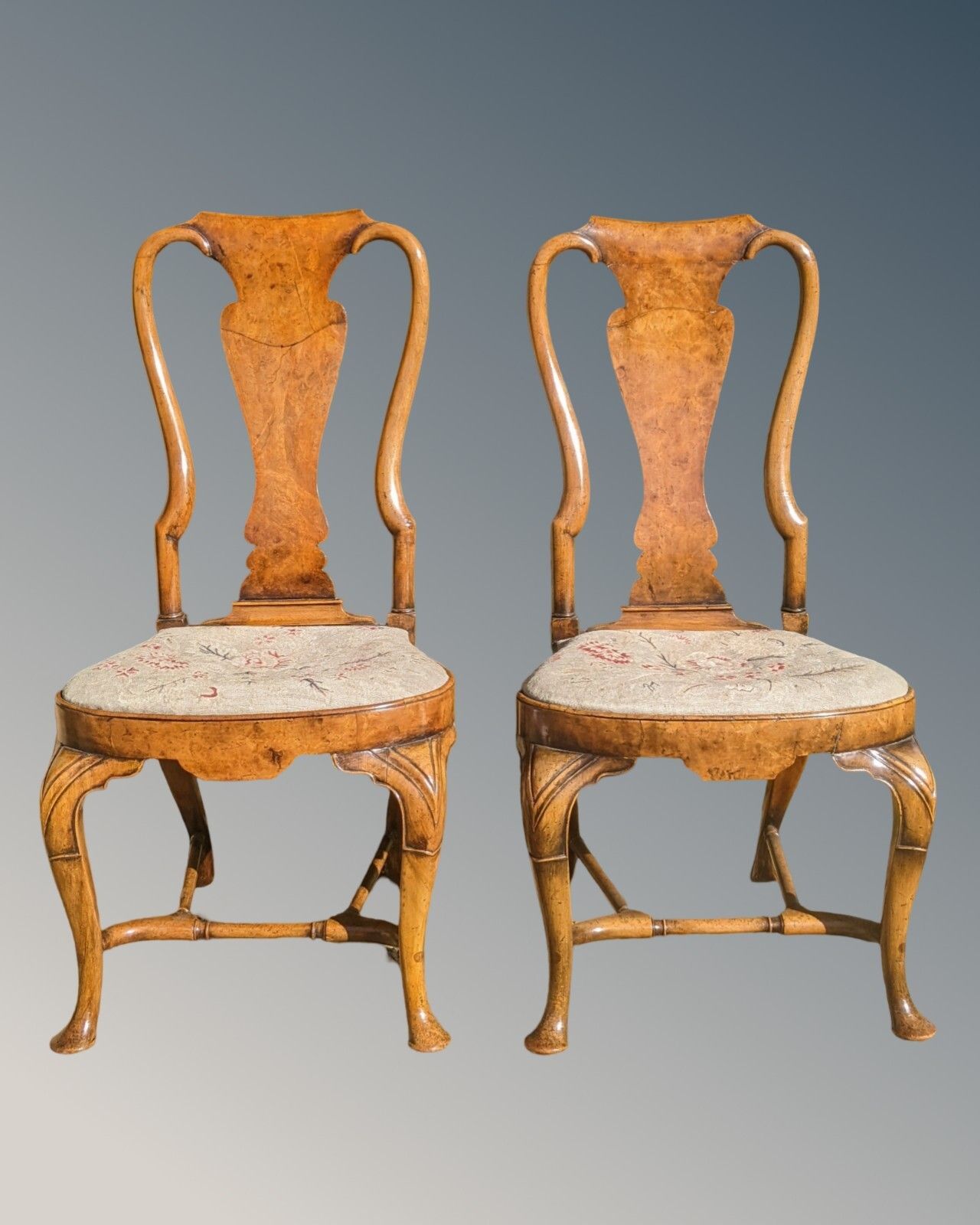 Fine Pair Of Queen Anne Walnut Chairs By Charles Tozer photo furniture