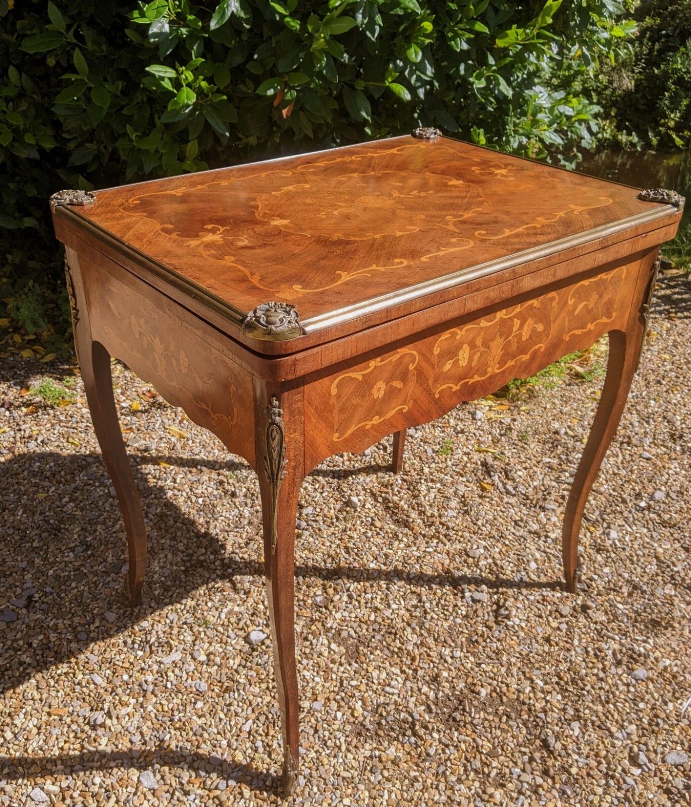 Antique French Walnut Parquetry Card Table 19th Century Backgammon photo furniture