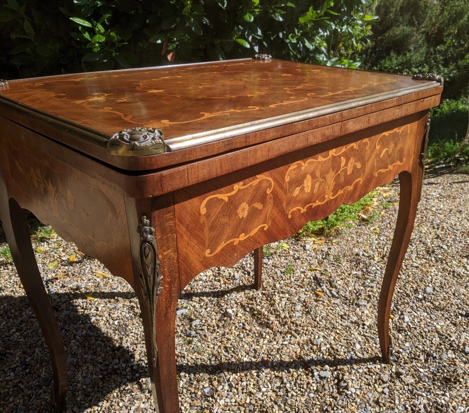 Antique French Walnut Parquetry Card Table 19th Century Backgammon photo for sale